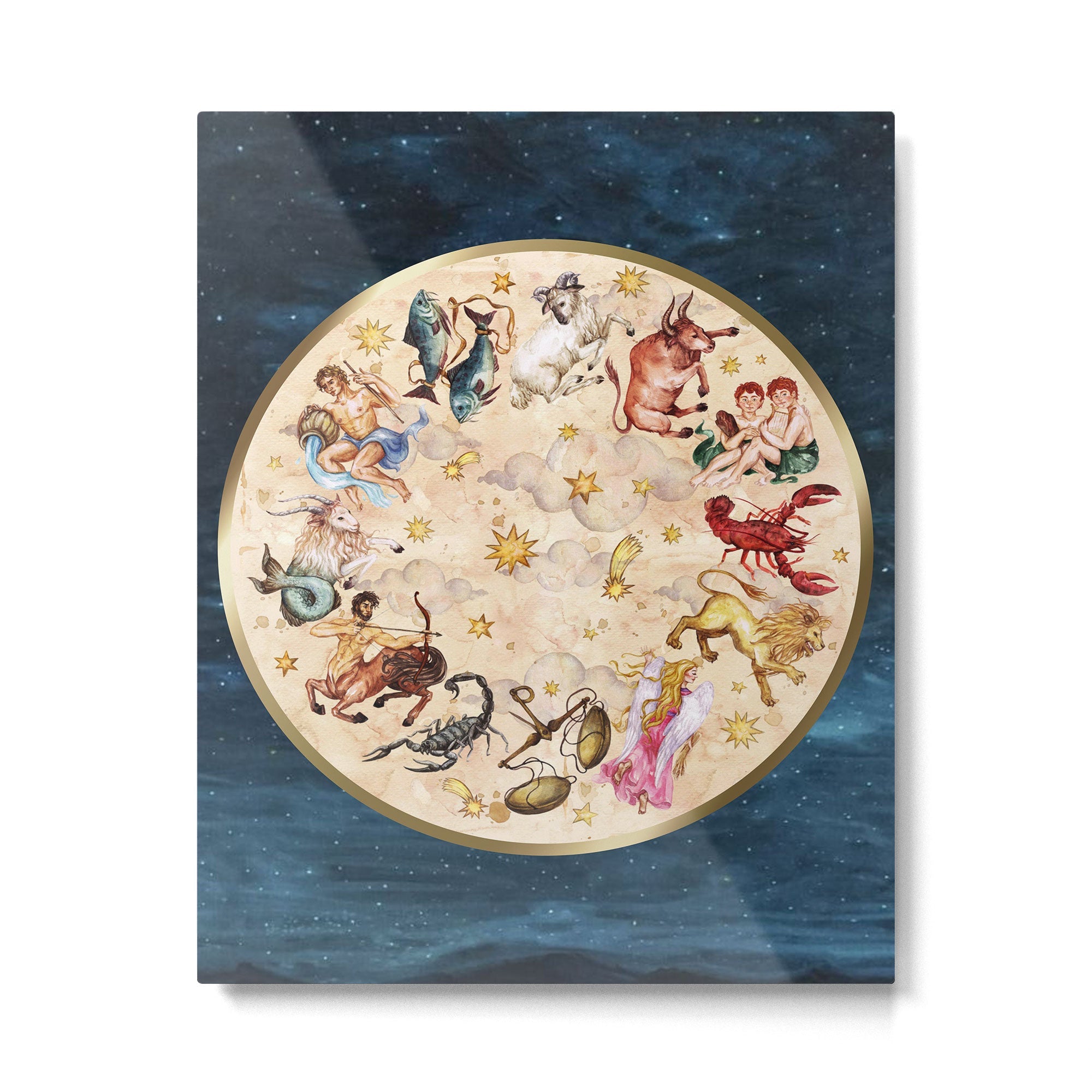 Vintage Astrology Zodiac Wheel Metal Print | TeksDecor