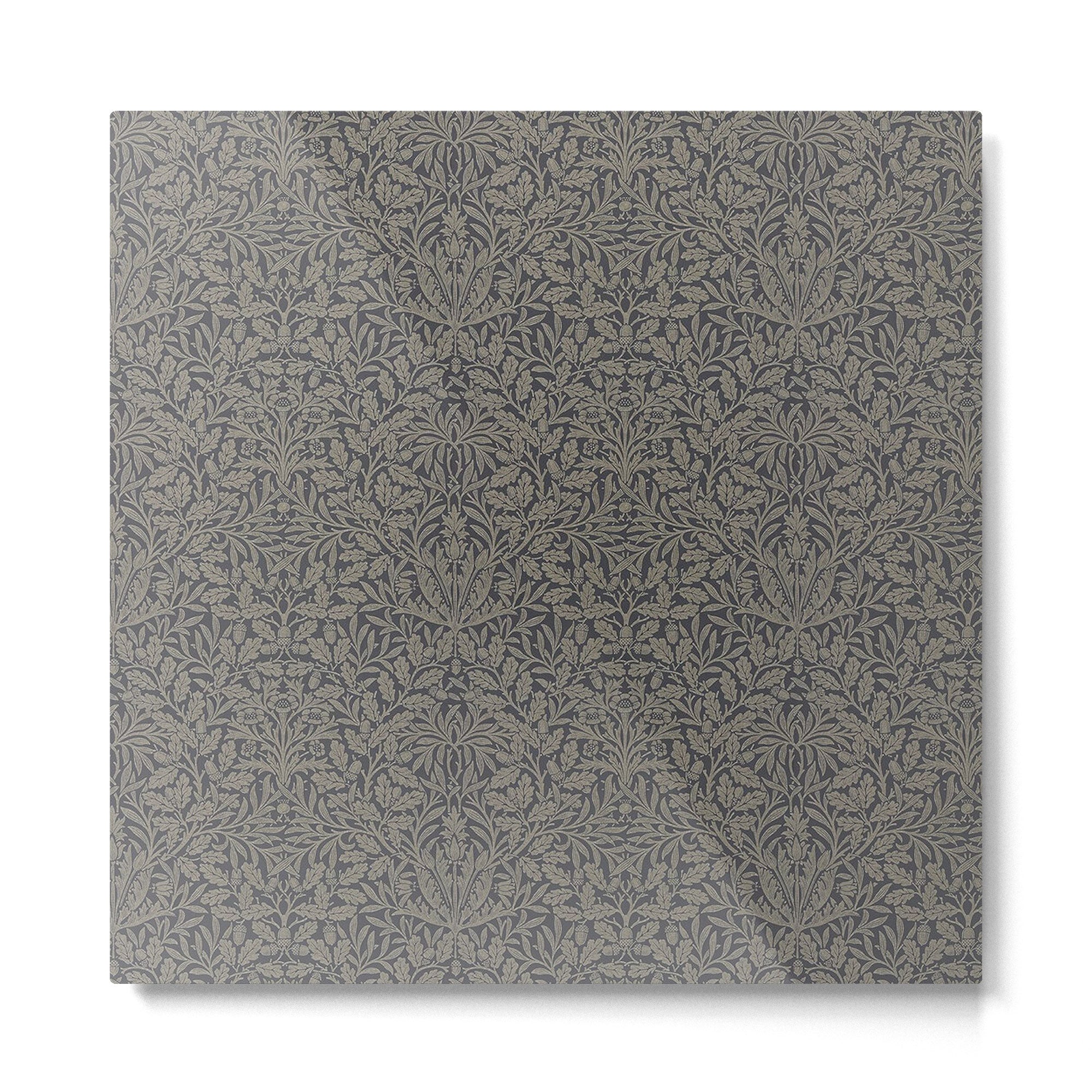 William Morris Acorn Pure Charcoal Gilver Metal Print | TeksDecor