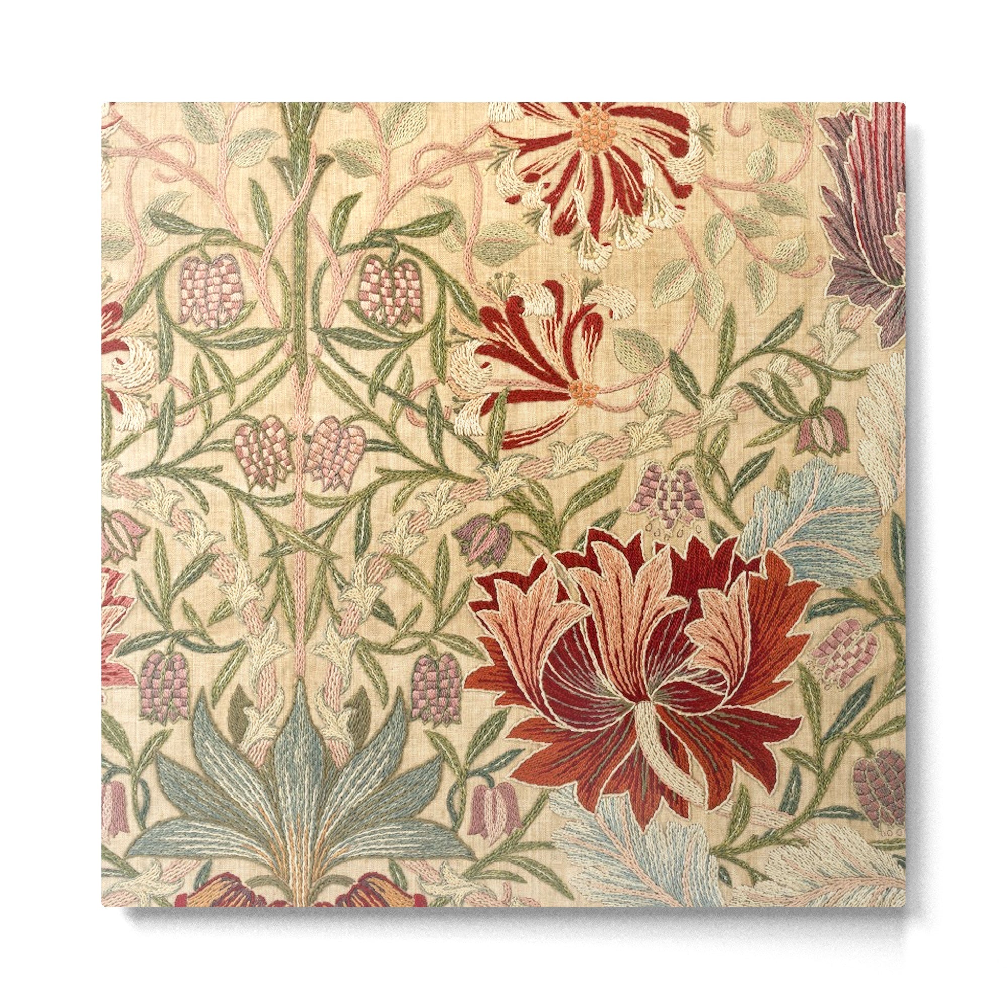William Morris Antique Honeysuckle Embroidery Metal Print | TeksDecor