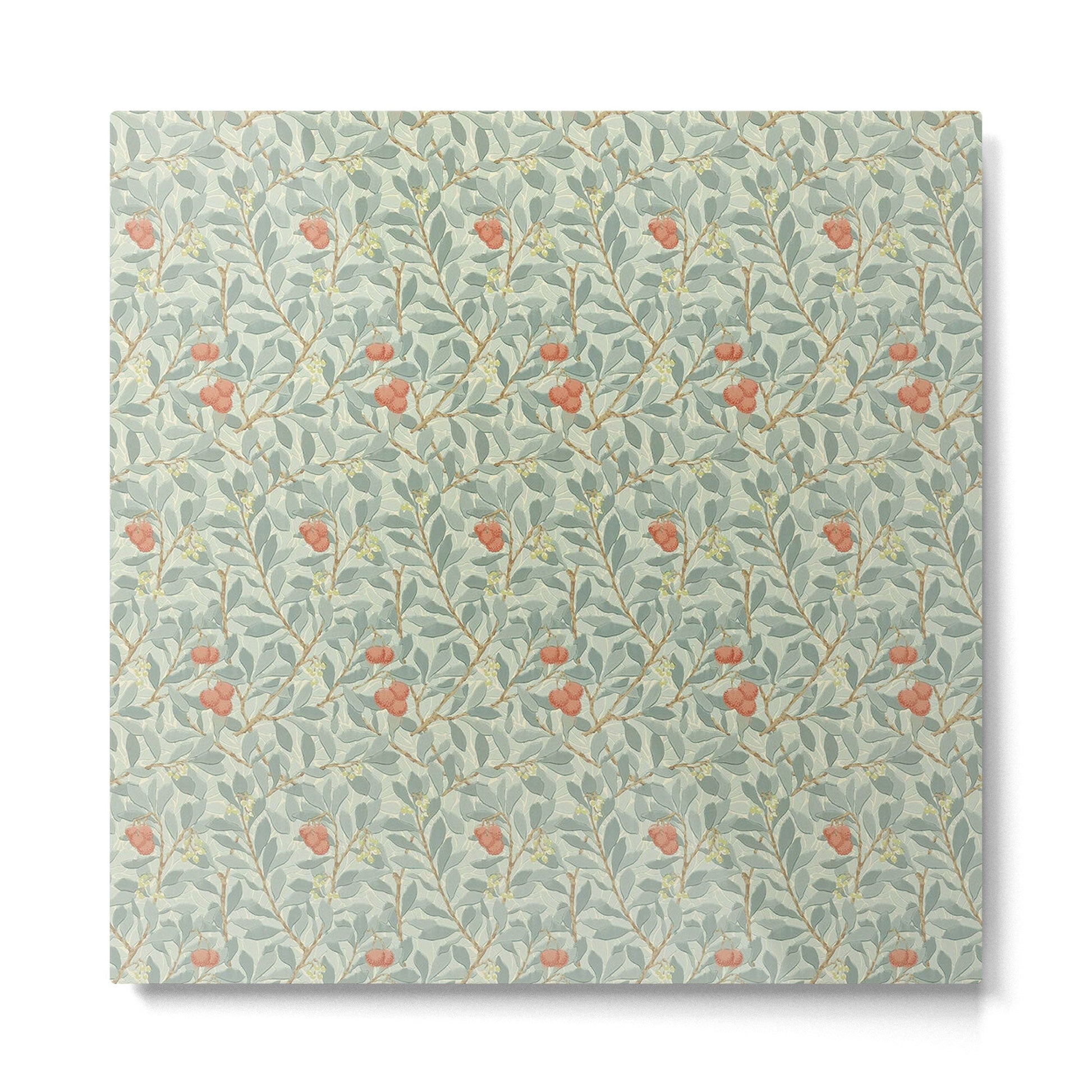 William Morris Arbutus Blue Cream Red Vintage Pattern Metal Print | TeksDecor