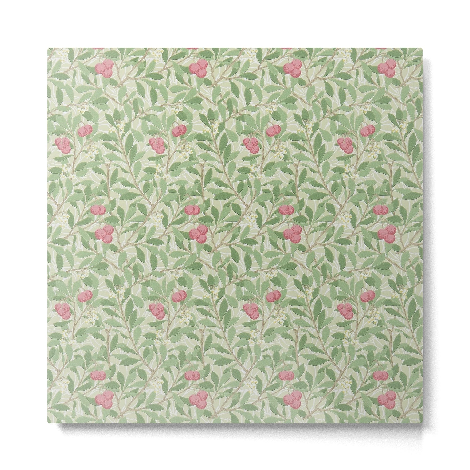 William Morris Arbutus Green Olive Pink Vintage Pattern Metal Print | TeksDecor