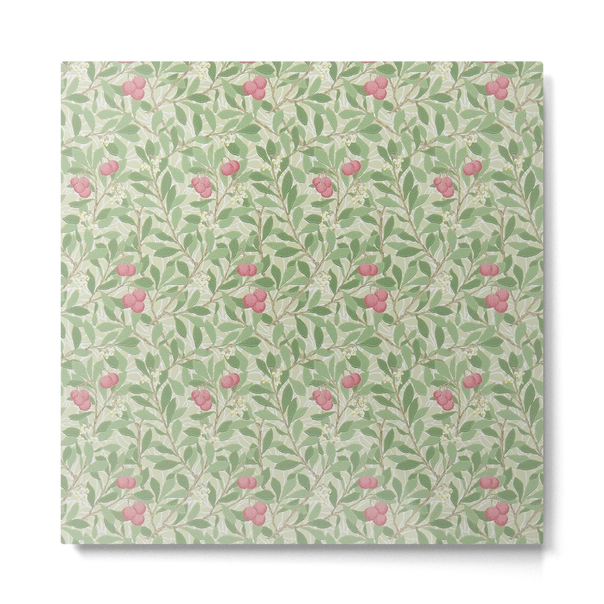 William Morris Arbutus Green Olive Pink Vintage Pattern Metal Print | TeksDecor