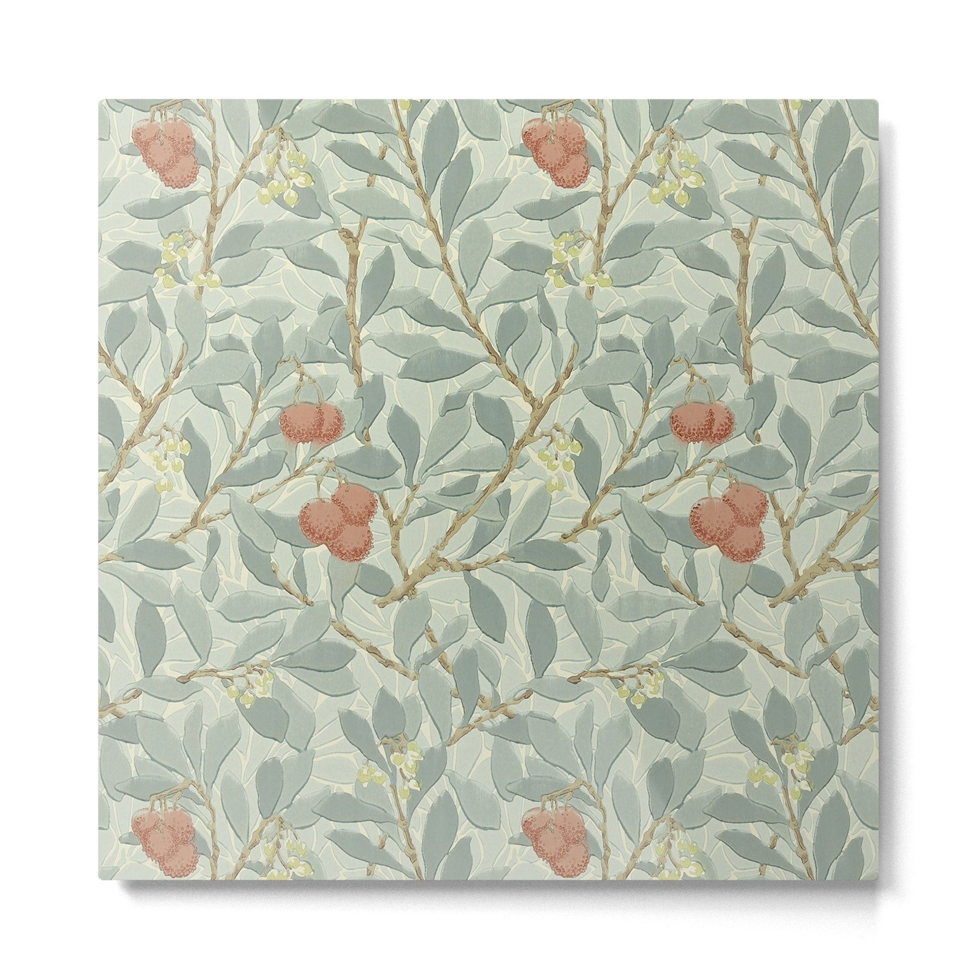 William Morris Arbutus Major Blue Cream Red Pattern Metal Print | TeksDecor