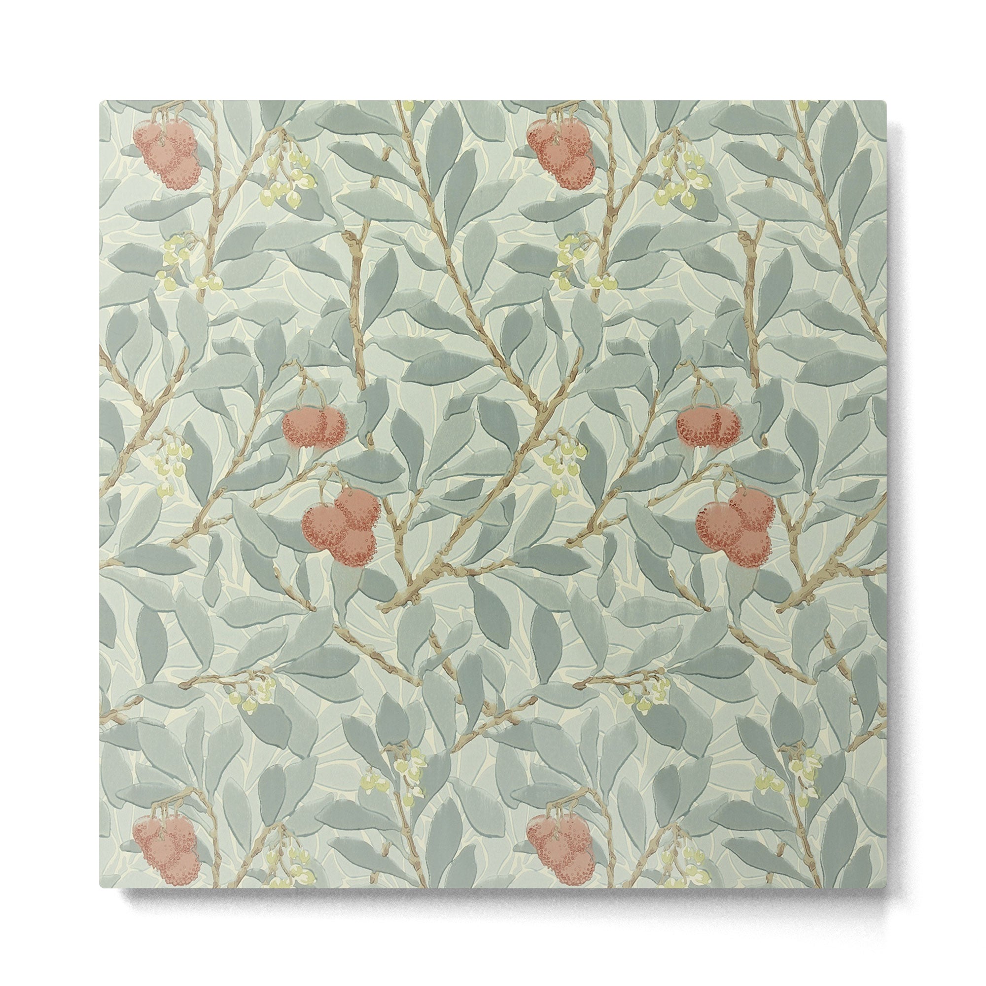 William Morris Arbutus Major Blue Cream Red Pattern Metal Print | TeksDecor
