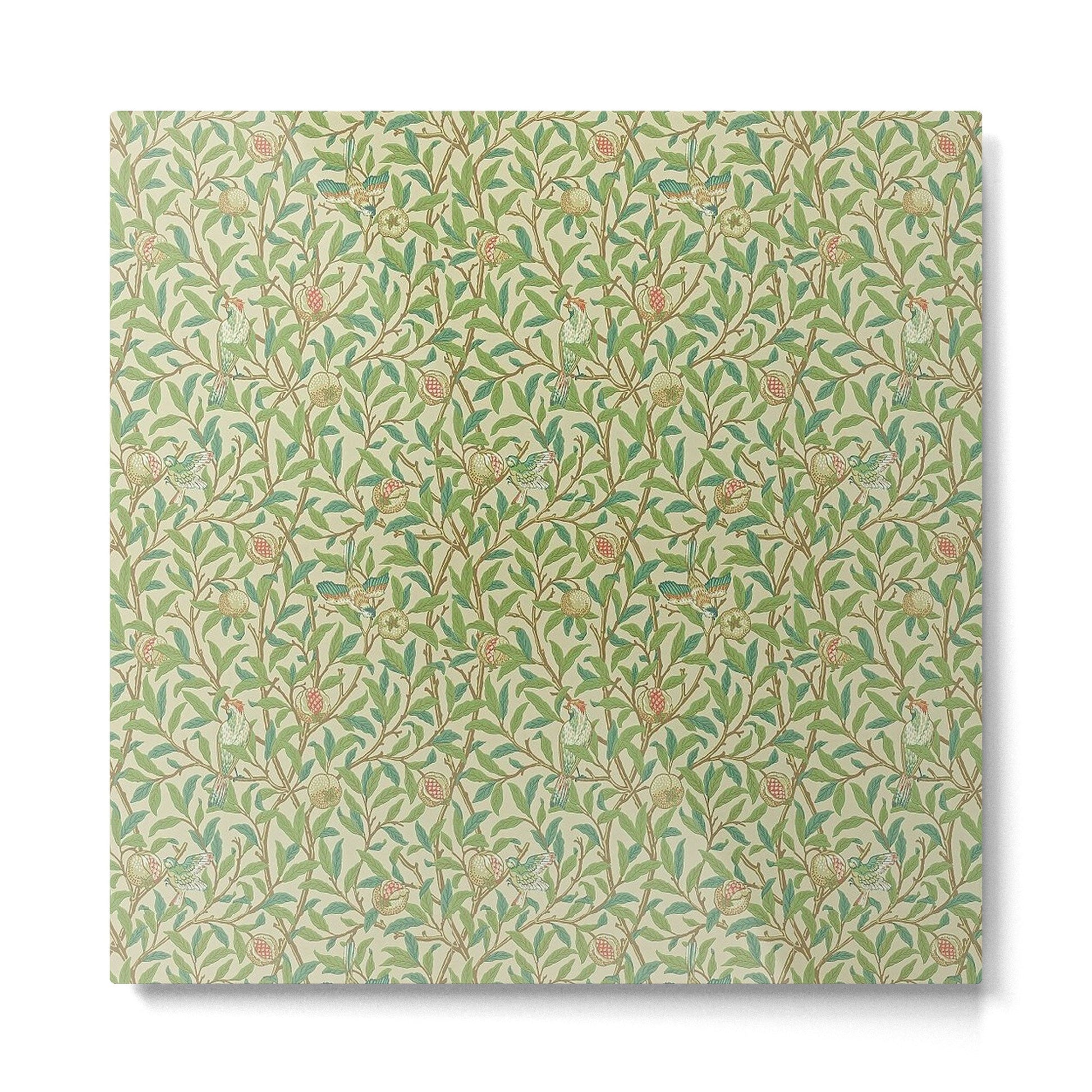 William Morris Bird and Pomegranate Green Parchment Metal Print | TeksDecor