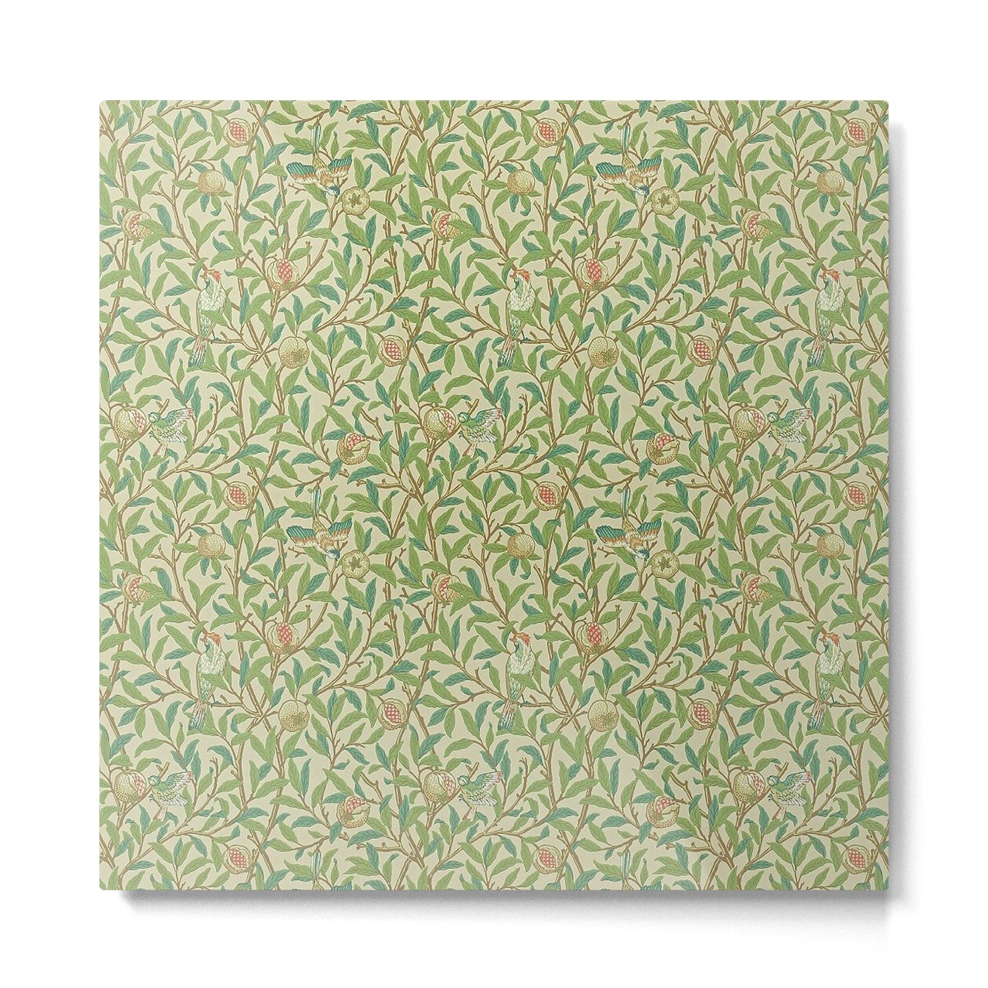 William Morris Bird and Pomegranate Green Parchment Metal Print | TeksDecor