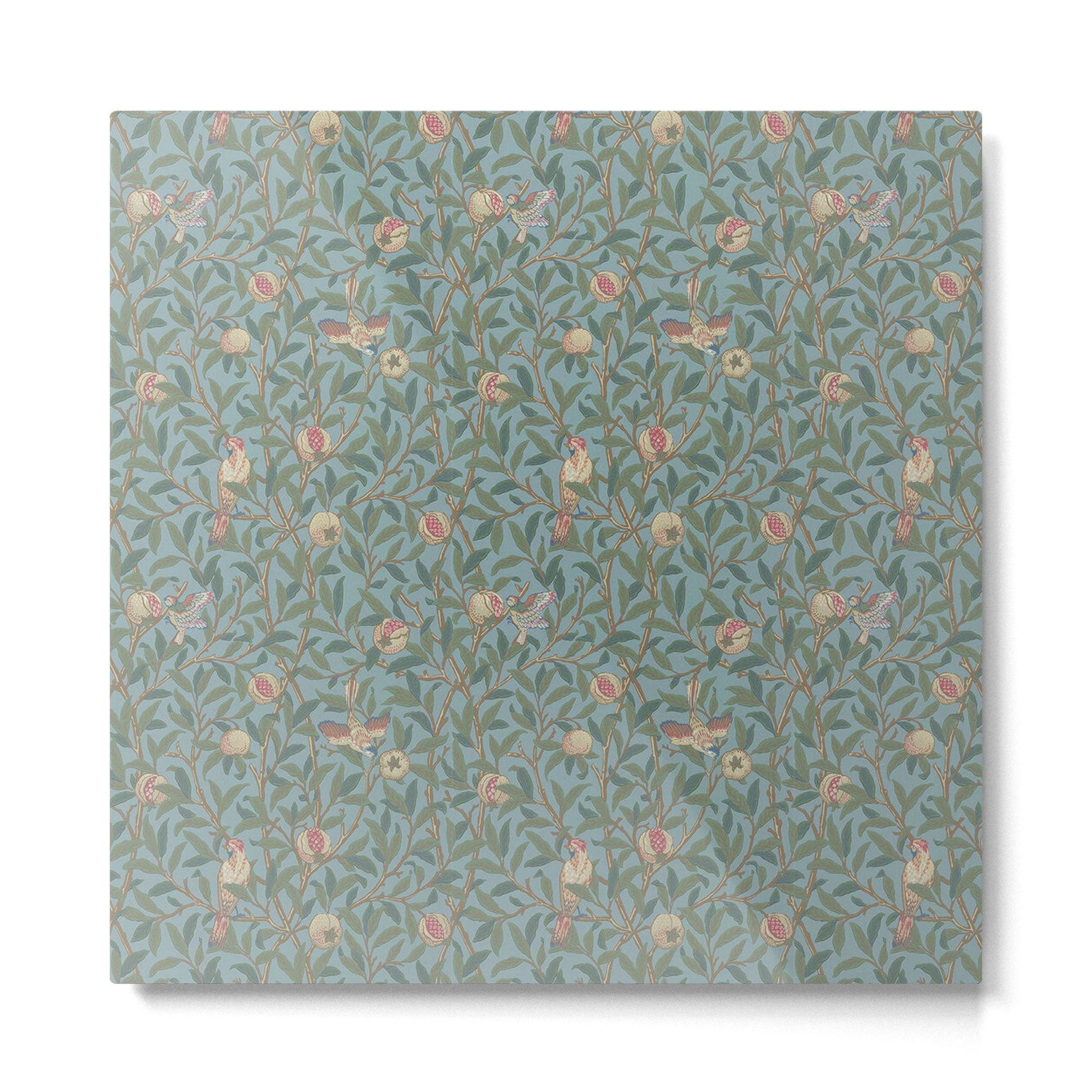 William Morris Bird and Pomegranate Turquoise Coral Metal Print | TeksDecor