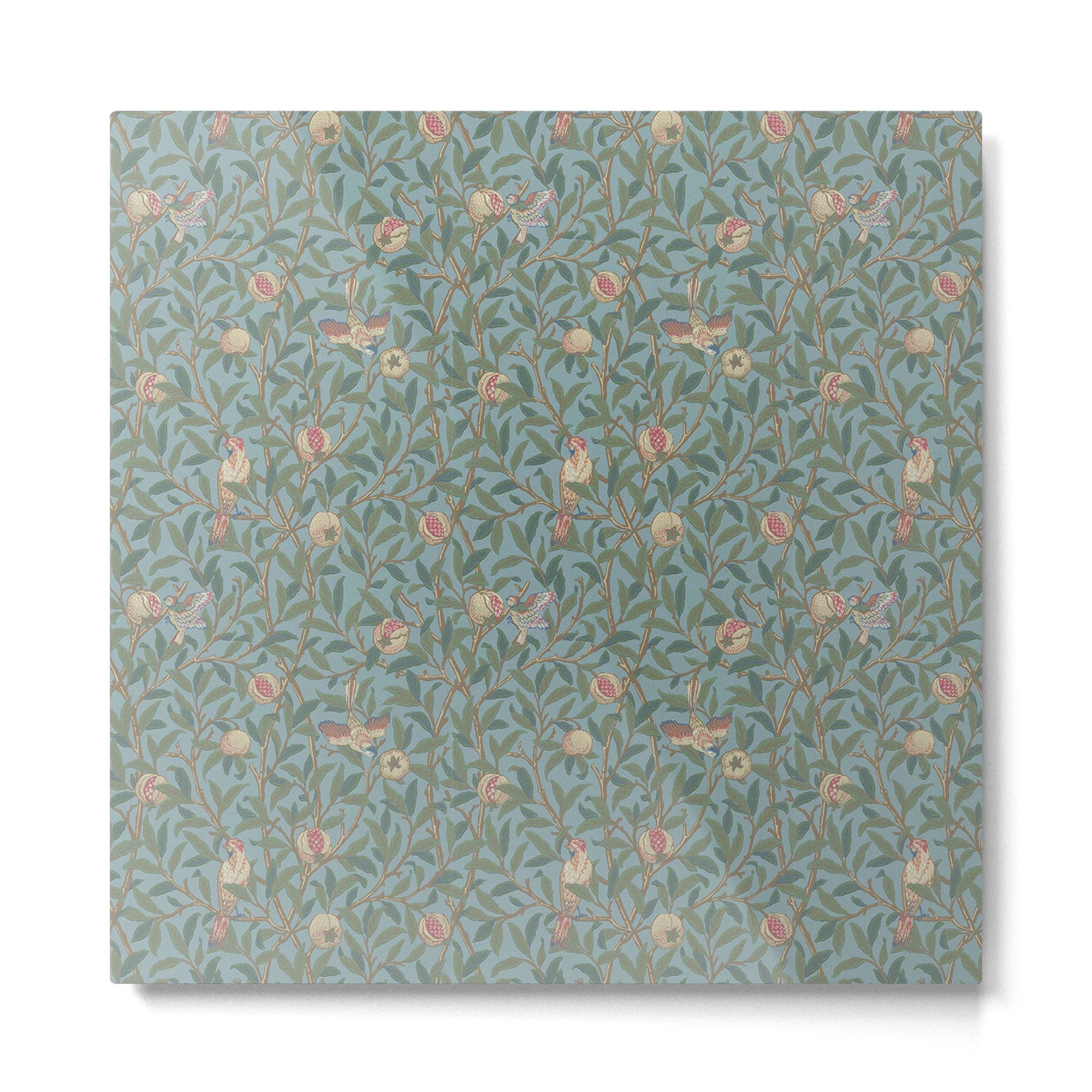 William Morris Bird and Pomegranate Turquoise Coral Metal Print | TeksDecor
