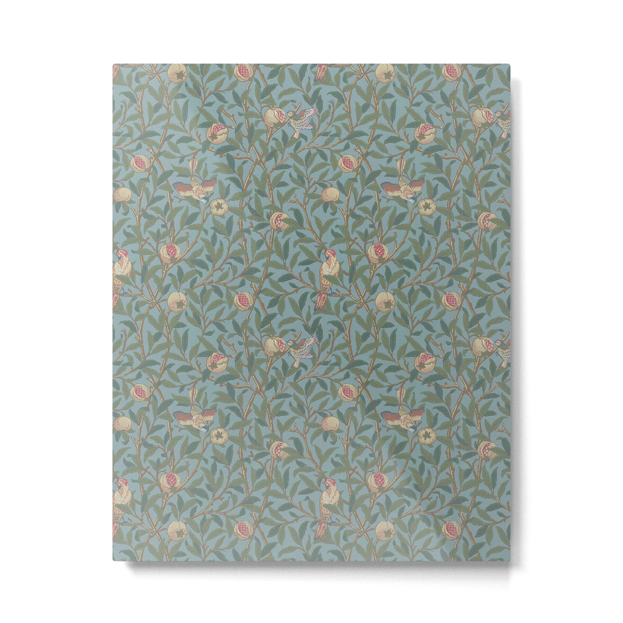 William Morris Bird and Pomegranate Turquoise Coral Metal Print | TeksDecor