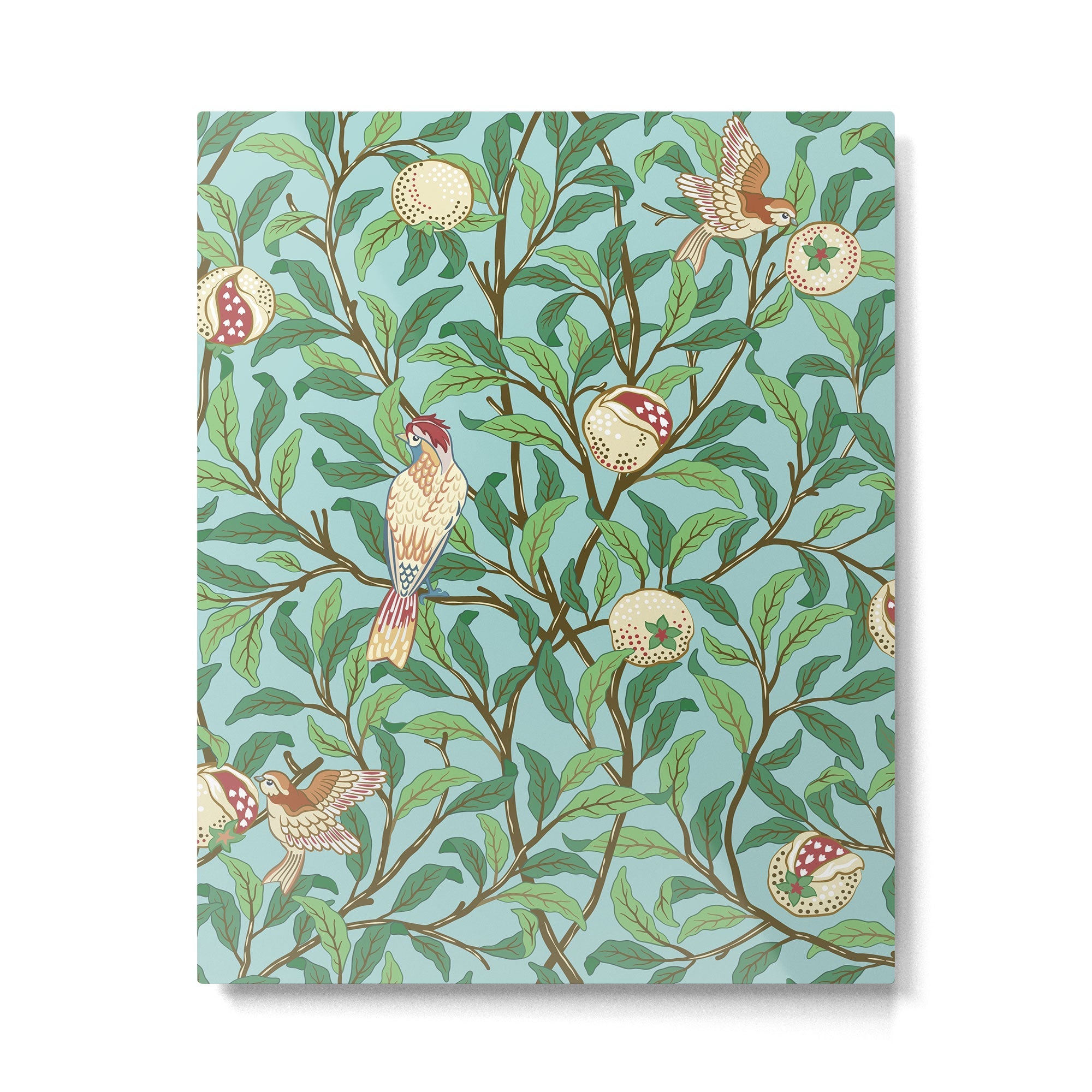 William Morris Enchanted Bird & Pomegranate Turquoise Green  Metal Print | TeksDecor
