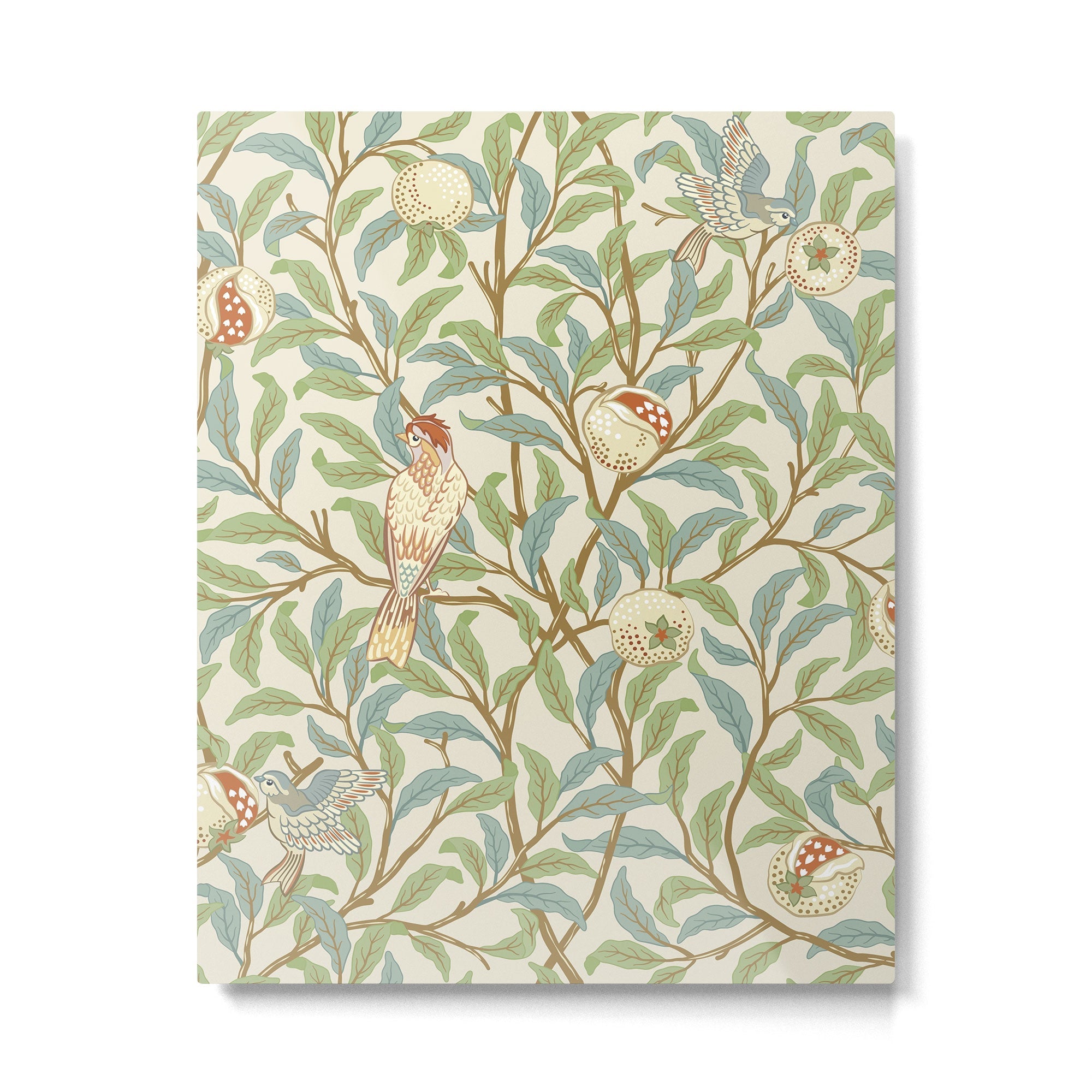 William Morris Enchanted Bird & Pomegranate Cream Pattern Metal Print | TeksDecor