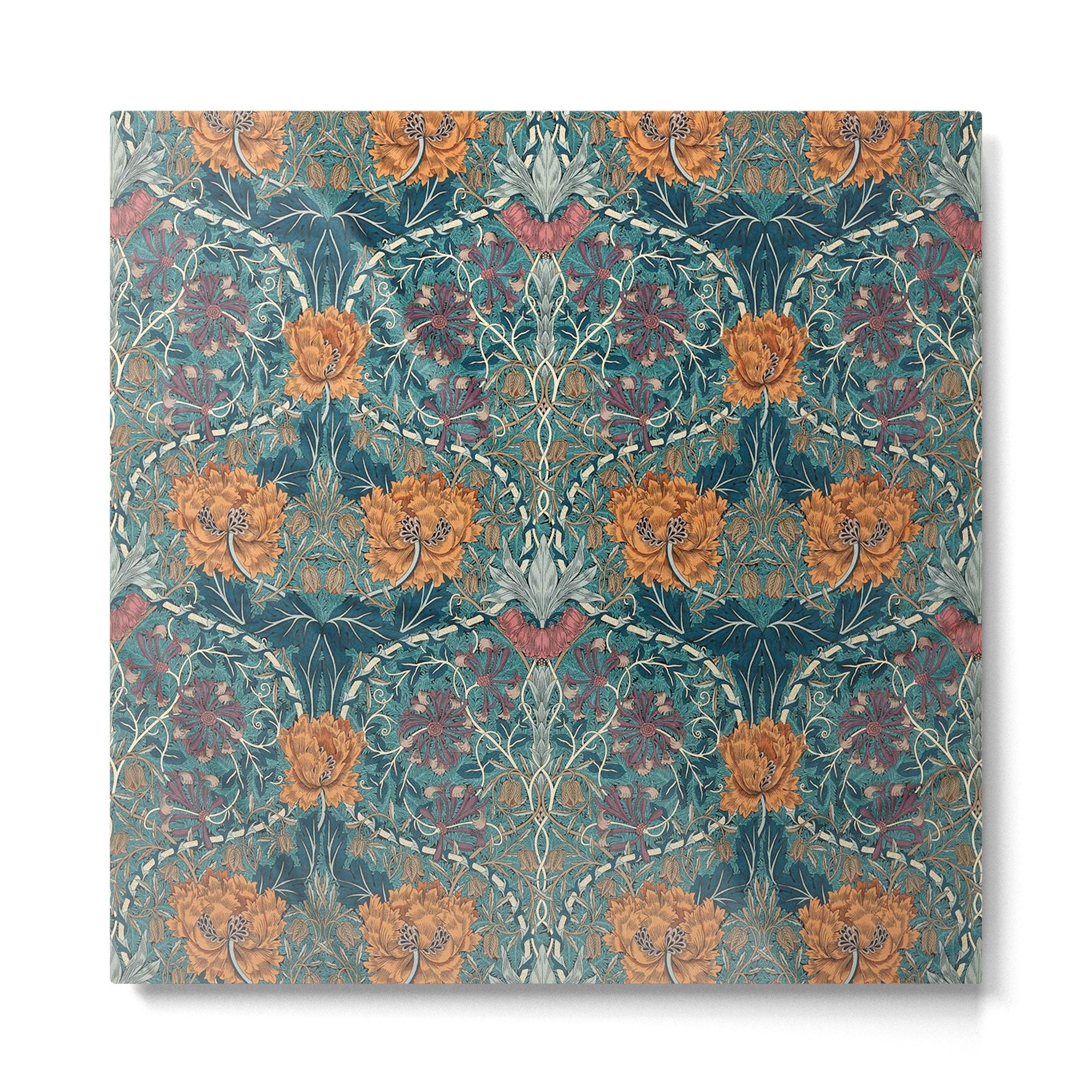 William Morris Honeysuckle and Tulip Woad Mulberry Pattern Metal Print | TeksDecor