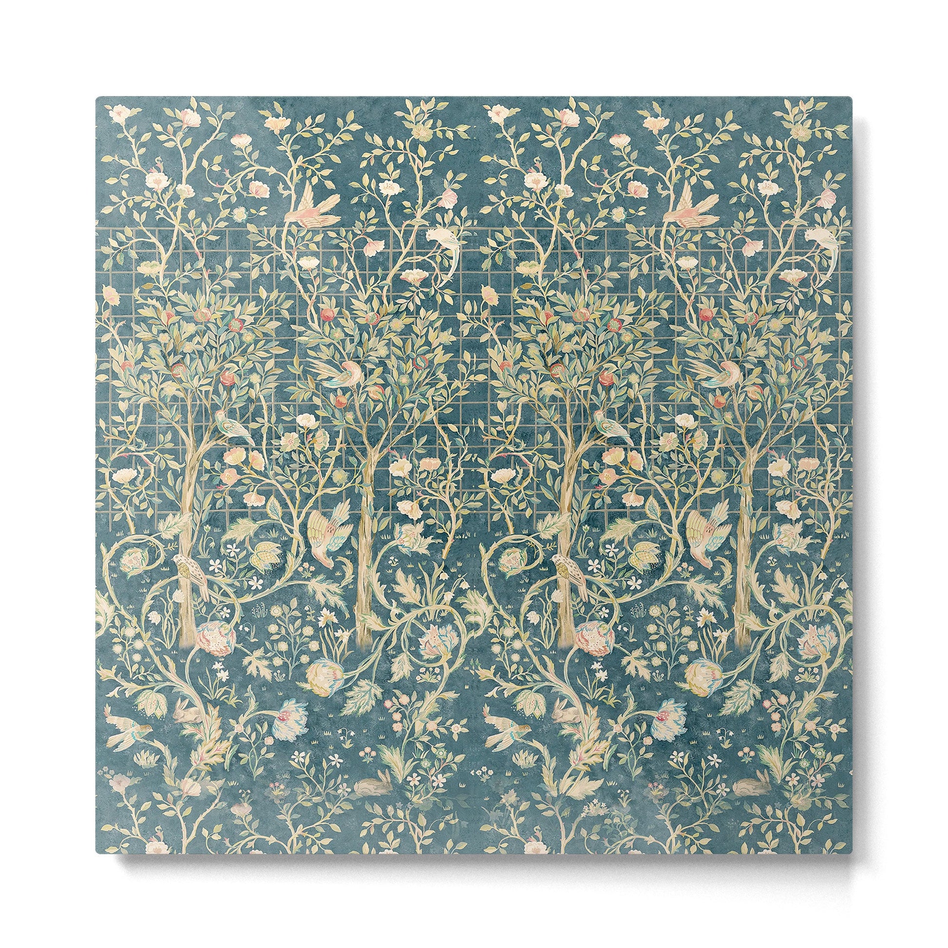 William Morris Melsetter Trellis Teal Botanical Birds Art Metal Print | TeksDecor
