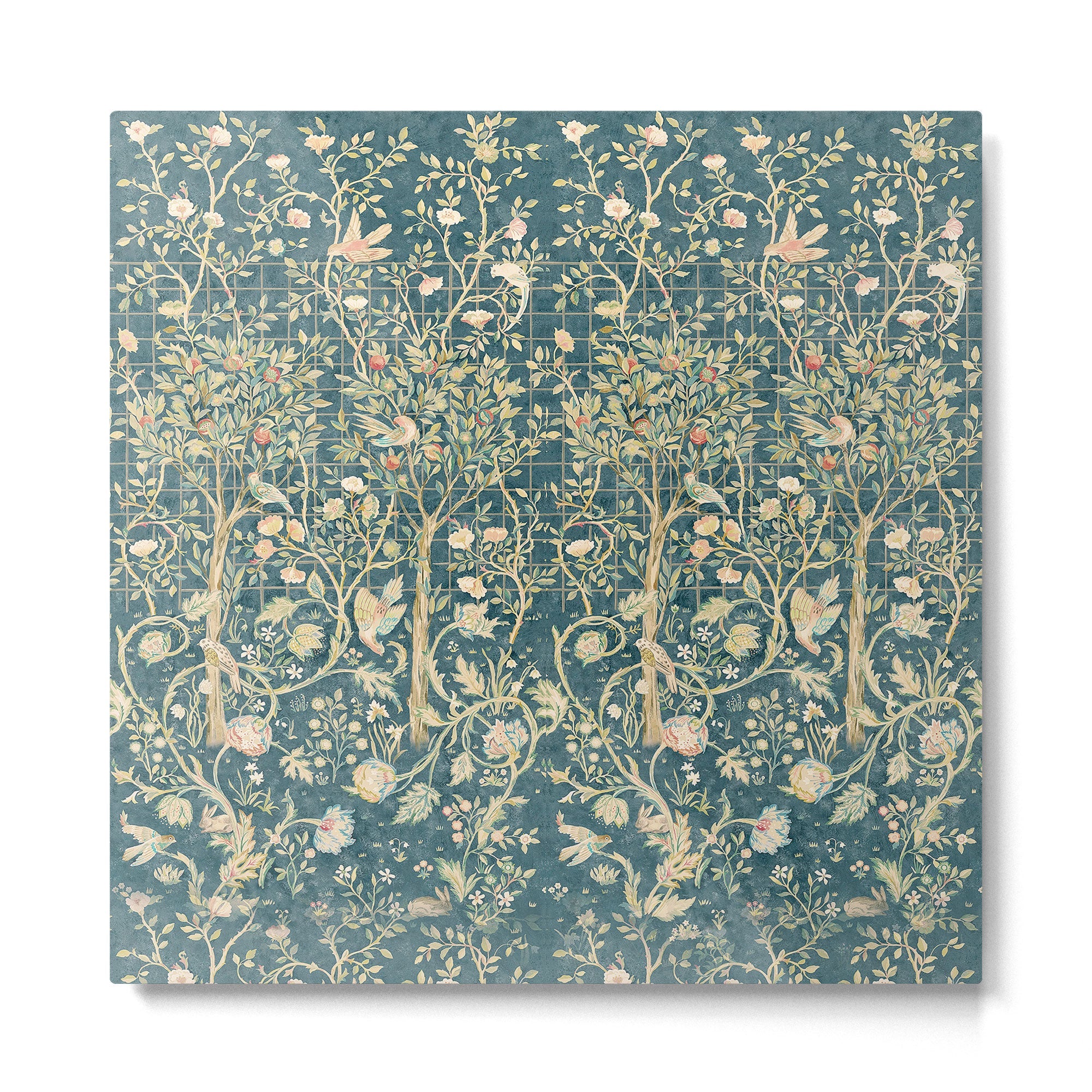 William Morris Melsetter Trellis Teal Botanical Birds Art Metal Print | TeksDecor