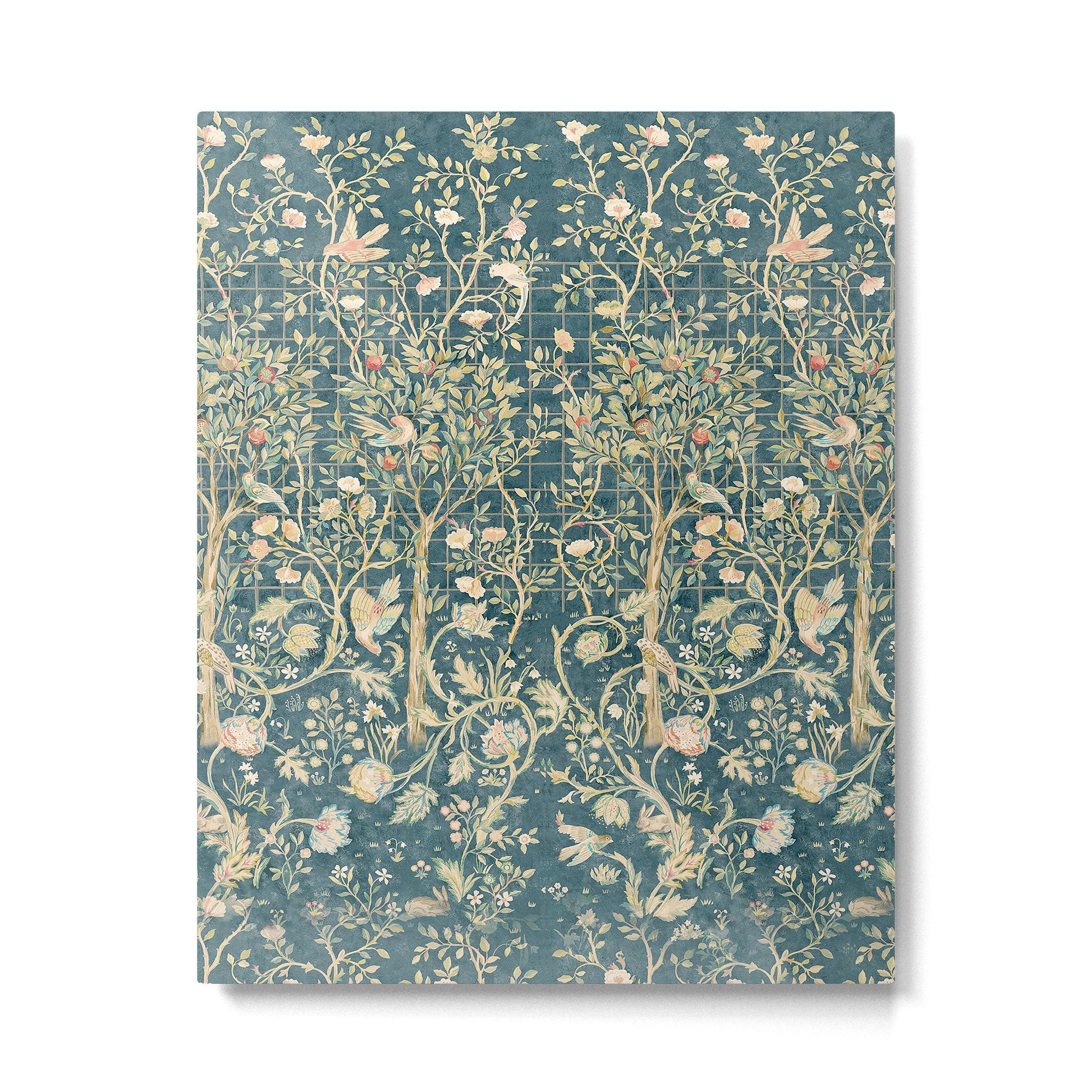 William Morris Melsetter Trellis Teal Botanical Birds Art Metal Print | TeksDecor