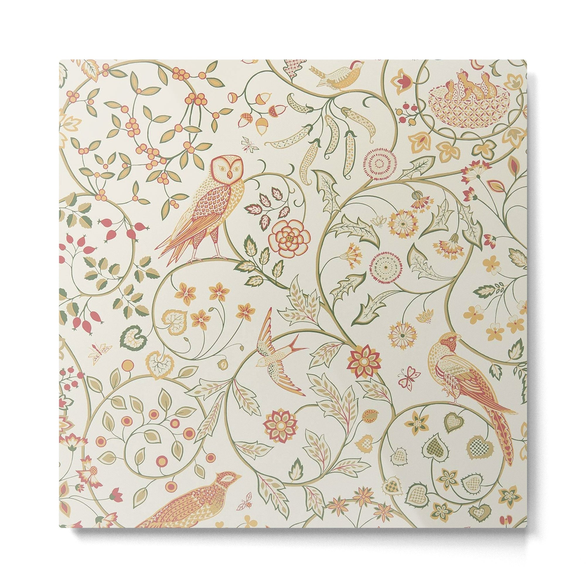 William Morris Newill Owl Art Ivory Sage Vintage Pattern  Metal Print | TeksDecor