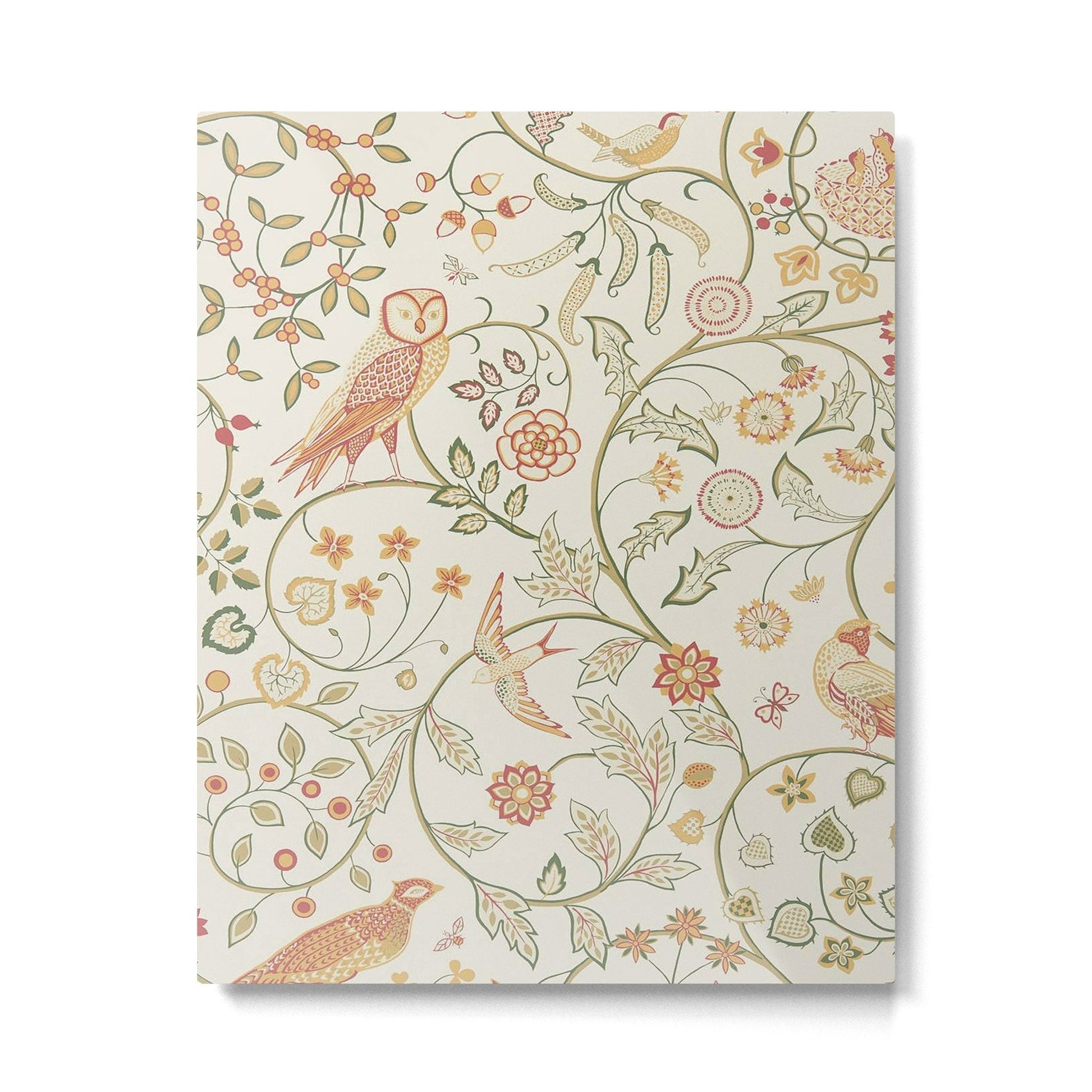 William Morris Newill Owl Art Ivory Sage Vintage Pattern  Metal Print | TeksDecor