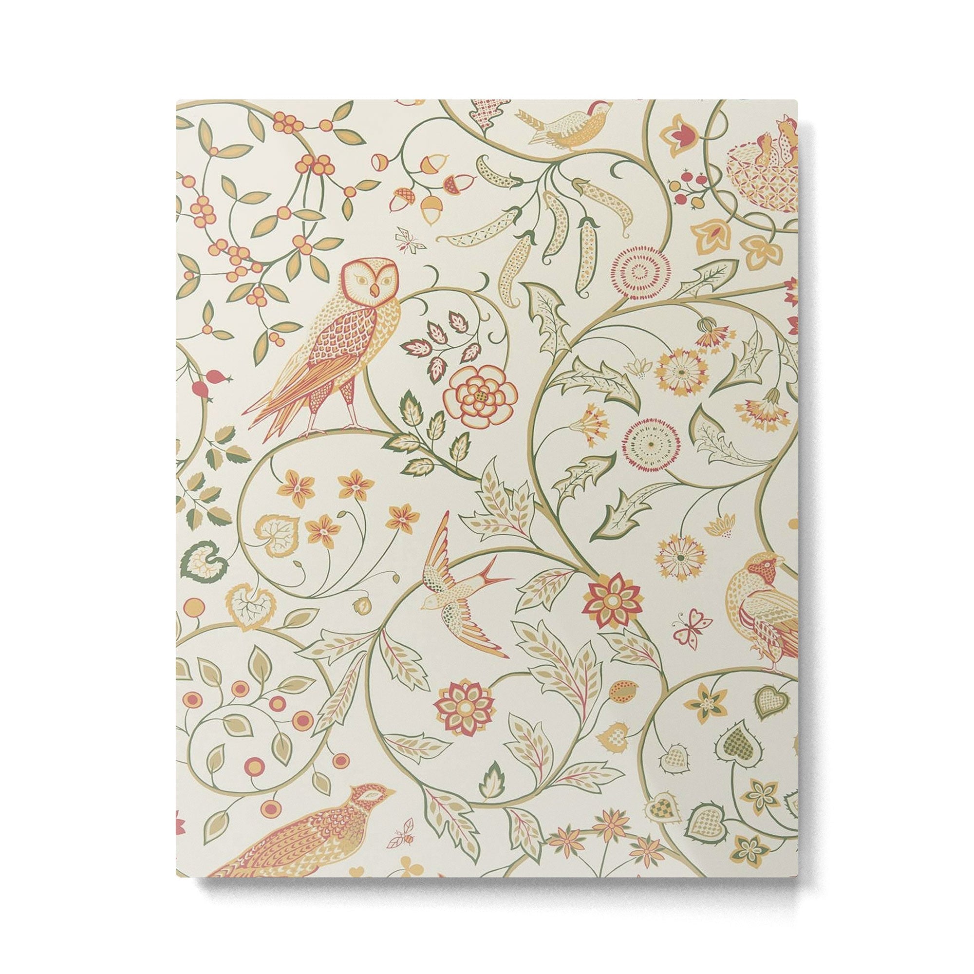 William Morris Newill Owl Art Ivory Sage Vintage Pattern  Metal Print | TeksDecor