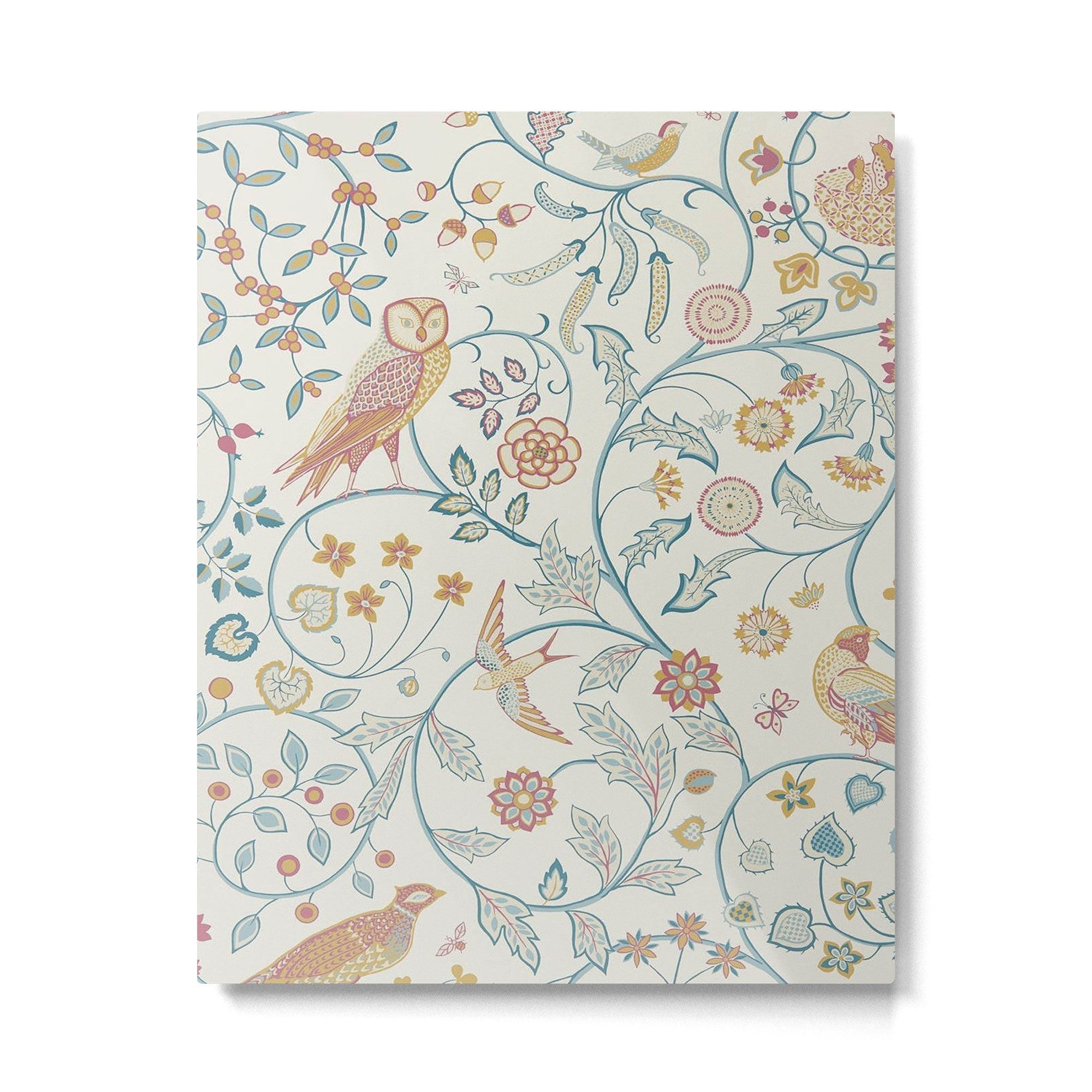 William Morris Newill Owl Art Indigo Saffron Vintage Pattern Metal Print | TeksDecor
