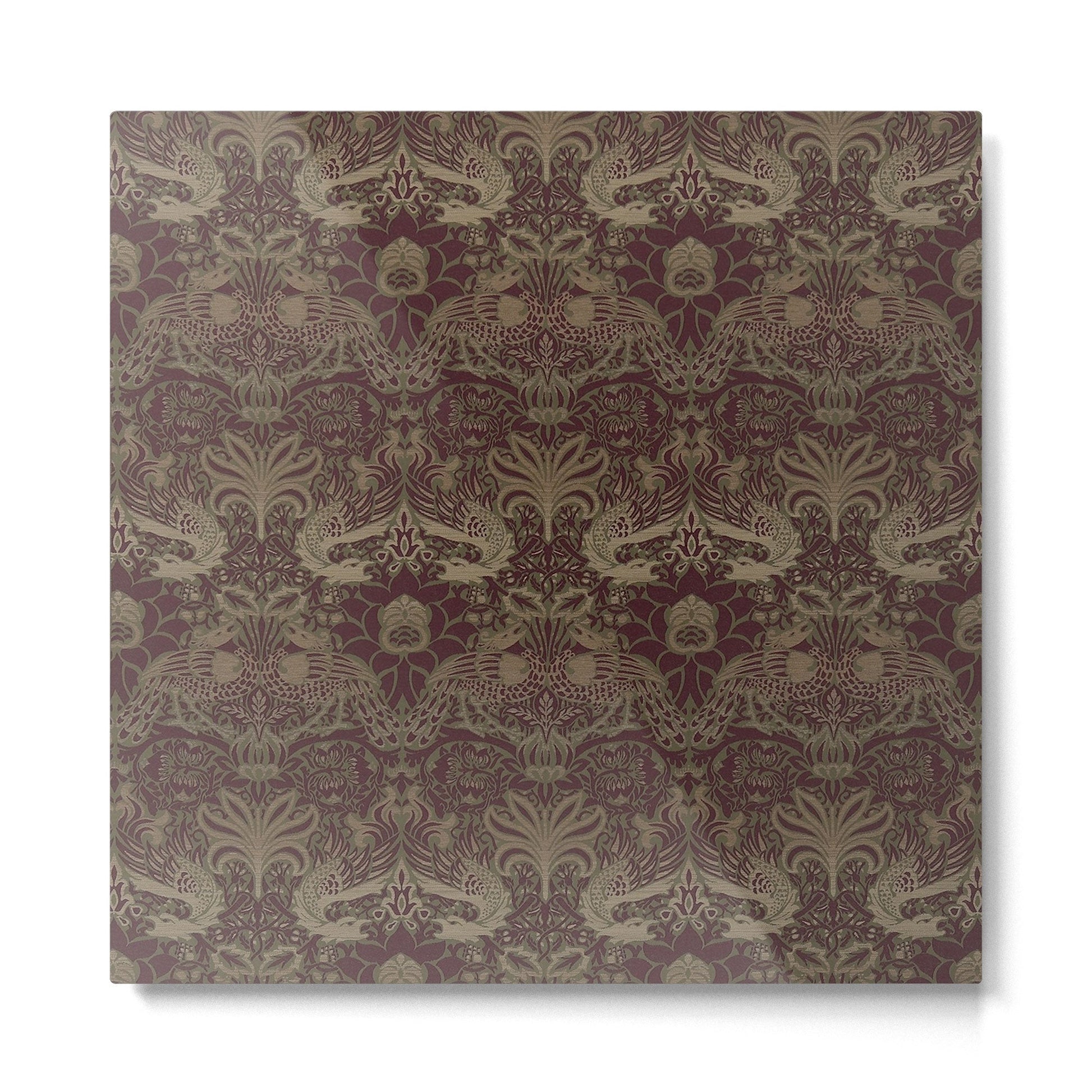 William Morris Peacock and Dragon Moss Wine Metal Print | TeksDecor
