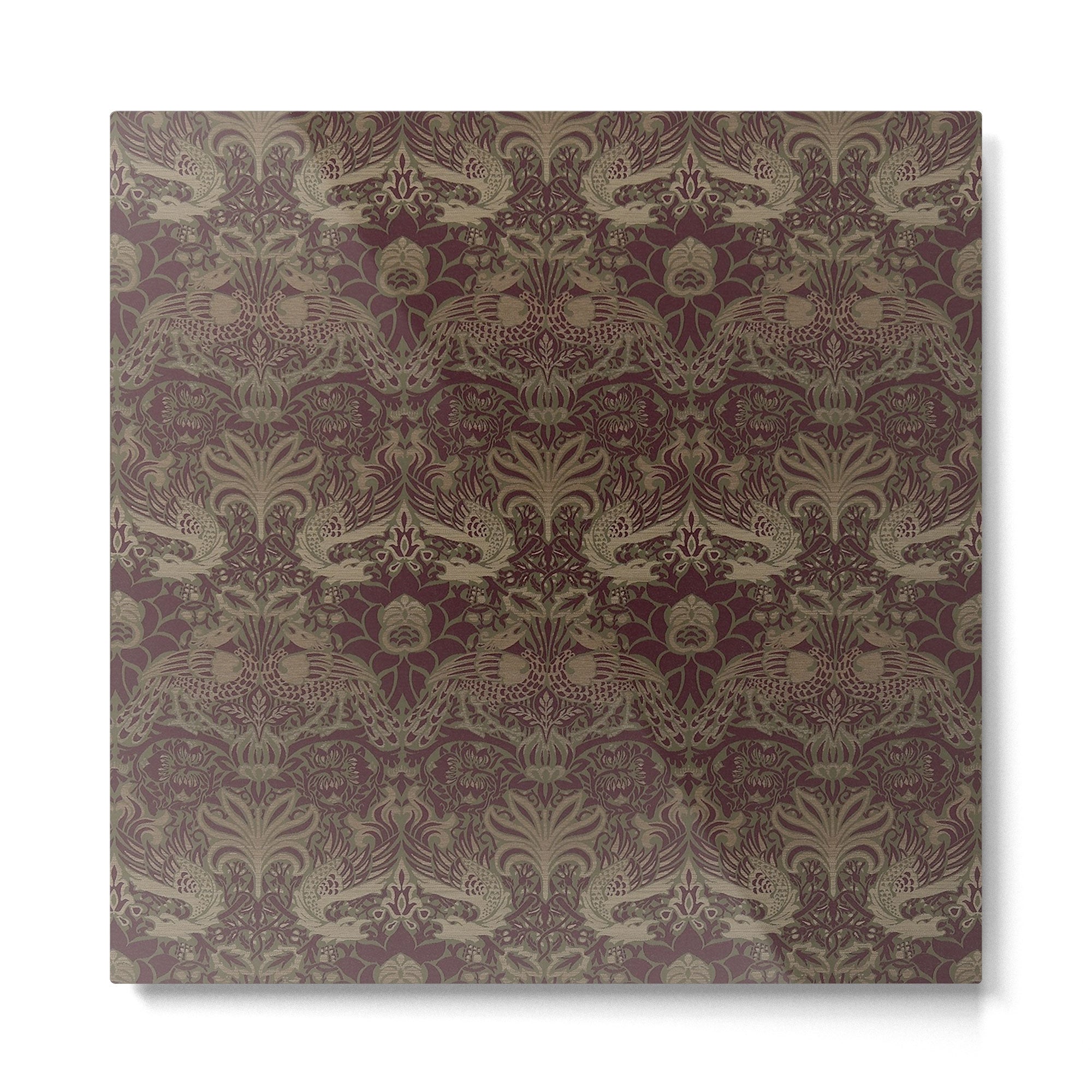 William Morris Peacock and Dragon Moss Wine Metal Print | TeksDecor