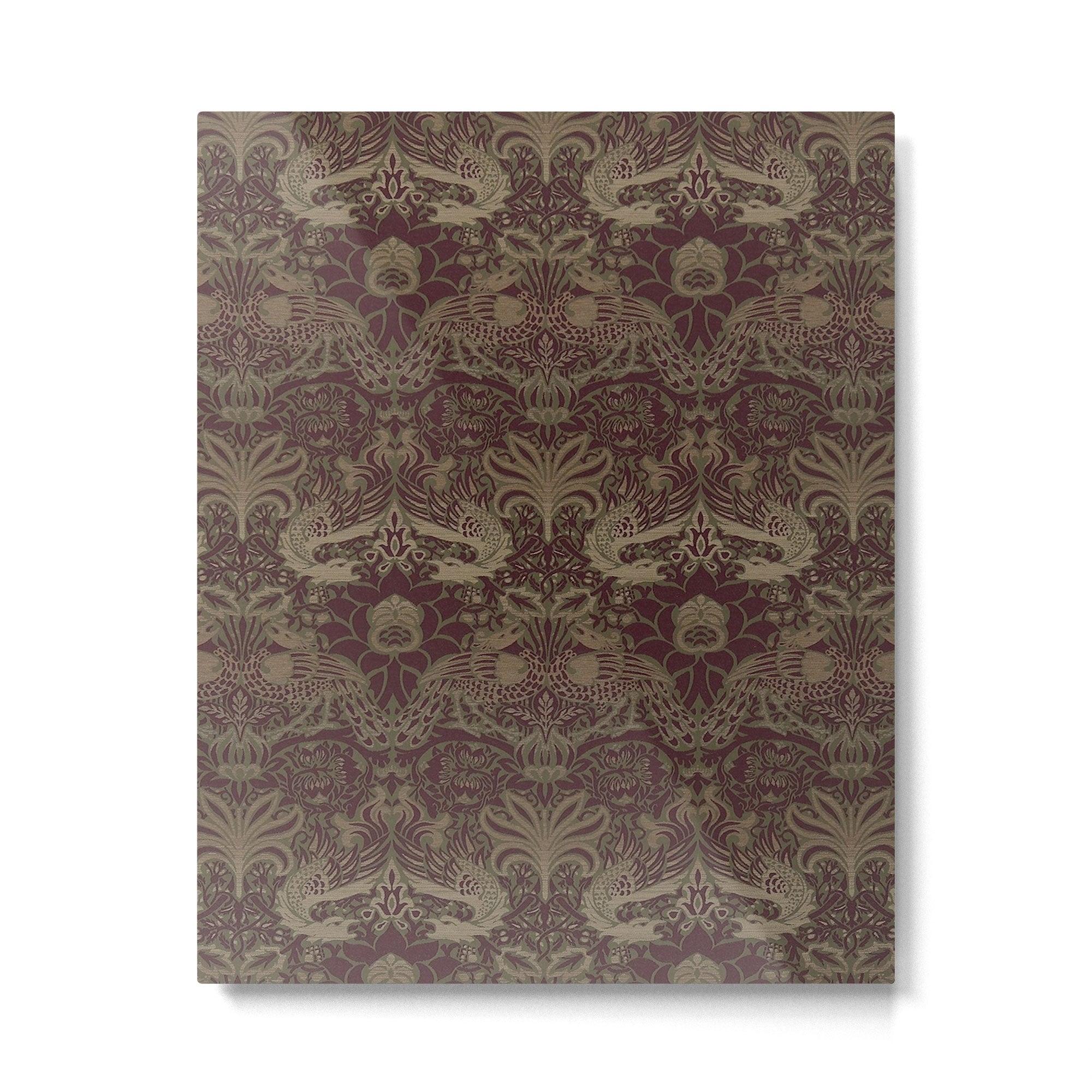 William Morris Peacock and Dragon Moss Wine Metal Print | TeksDecor