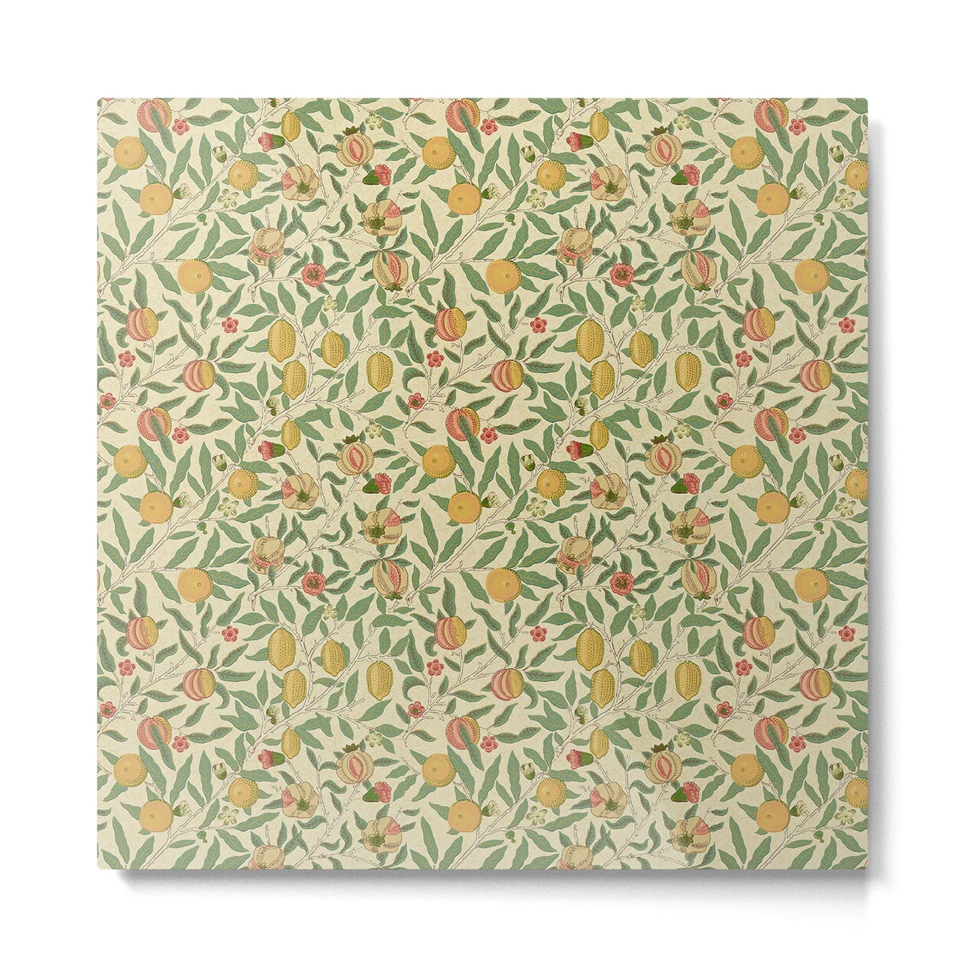 William Morris Pomegranate Fruit Beige Gold Coral Metal Print | TeksDecor