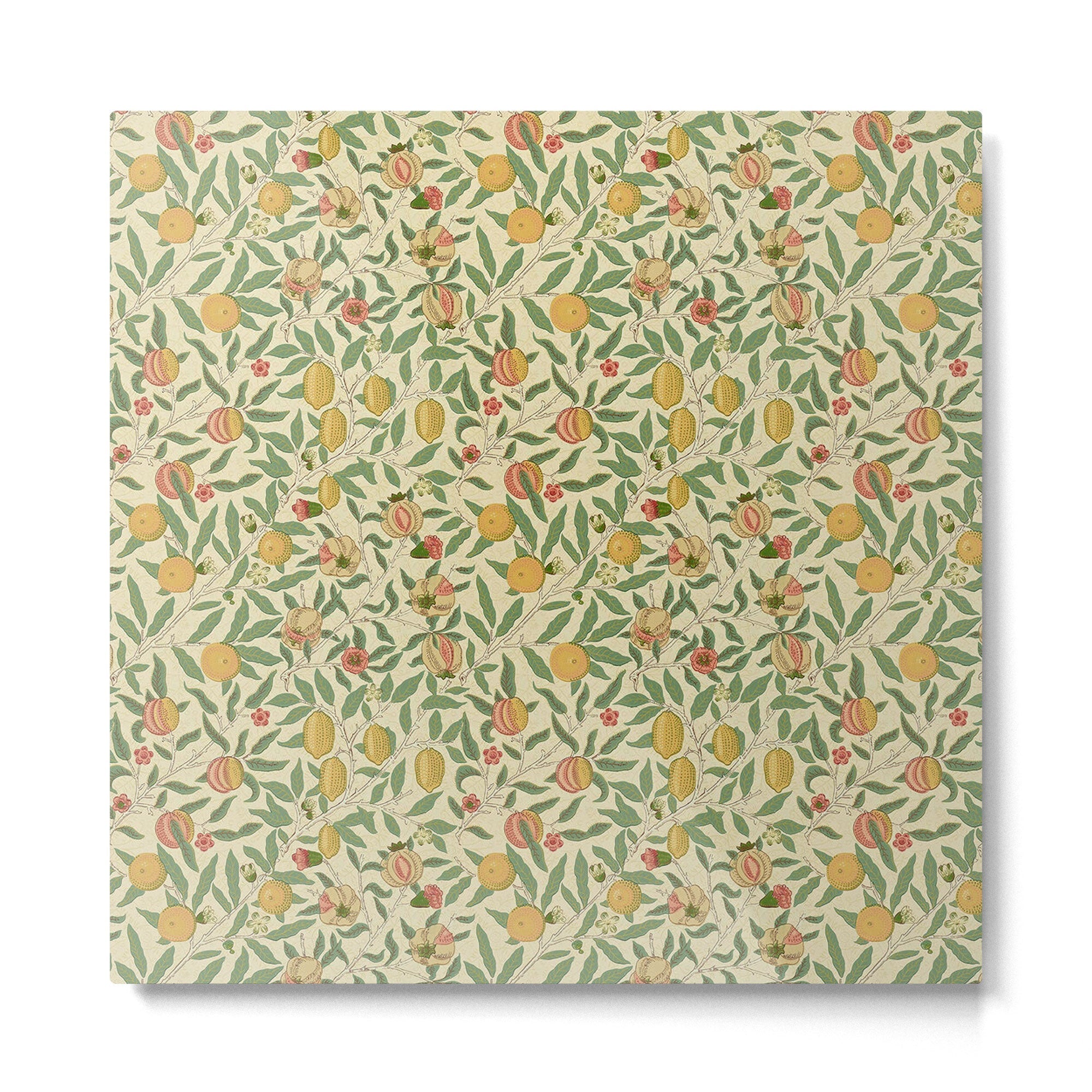 William Morris Pomegranate Fruit Beige Gold Coral Metal Print | TeksDecor