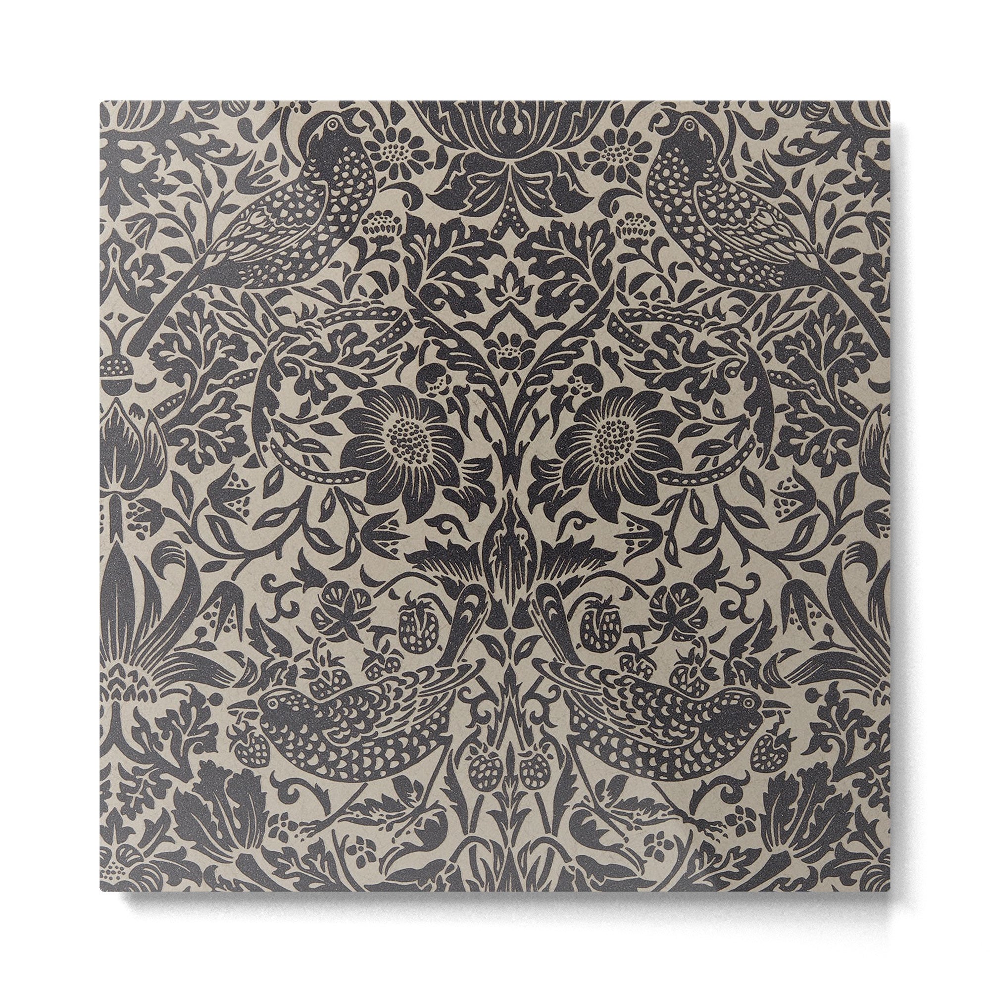 William Morris Pure Strawberry Thief Black Gilver Graphite Pattern Metal Print | TeksDecor