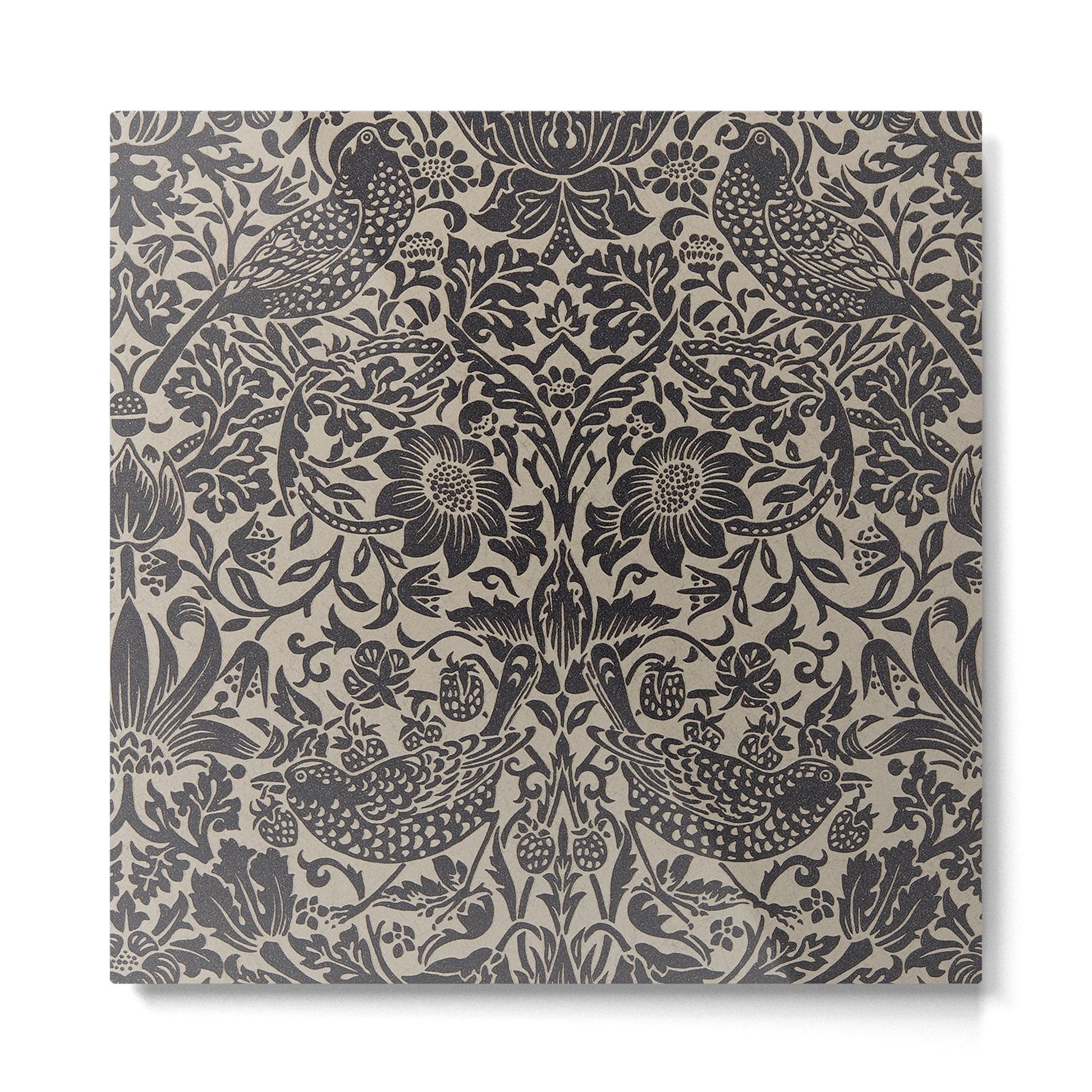 William Morris Pure Strawberry Thief Black Gilver Graphite Pattern Metal Print | TeksDecor
