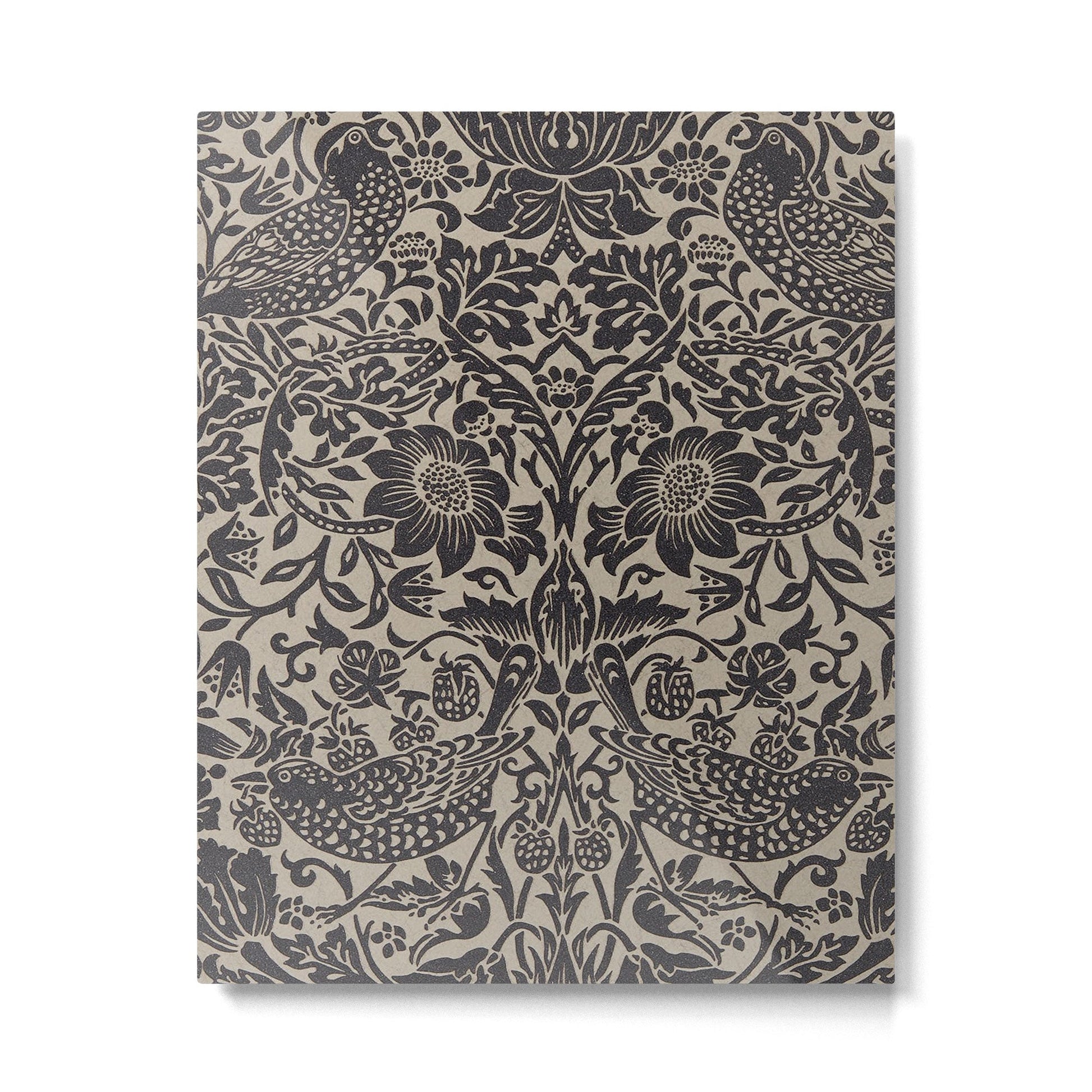 William Morris Pure Strawberry Thief Black Gilver Graphite Pattern Metal Print | TeksDecor
