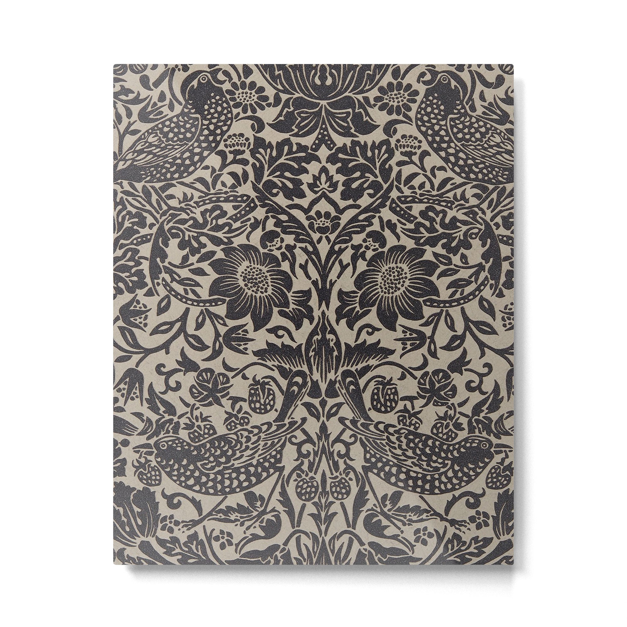 William Morris Pure Strawberry Thief Black Gilver Graphite Pattern Metal Print | TeksDecor
