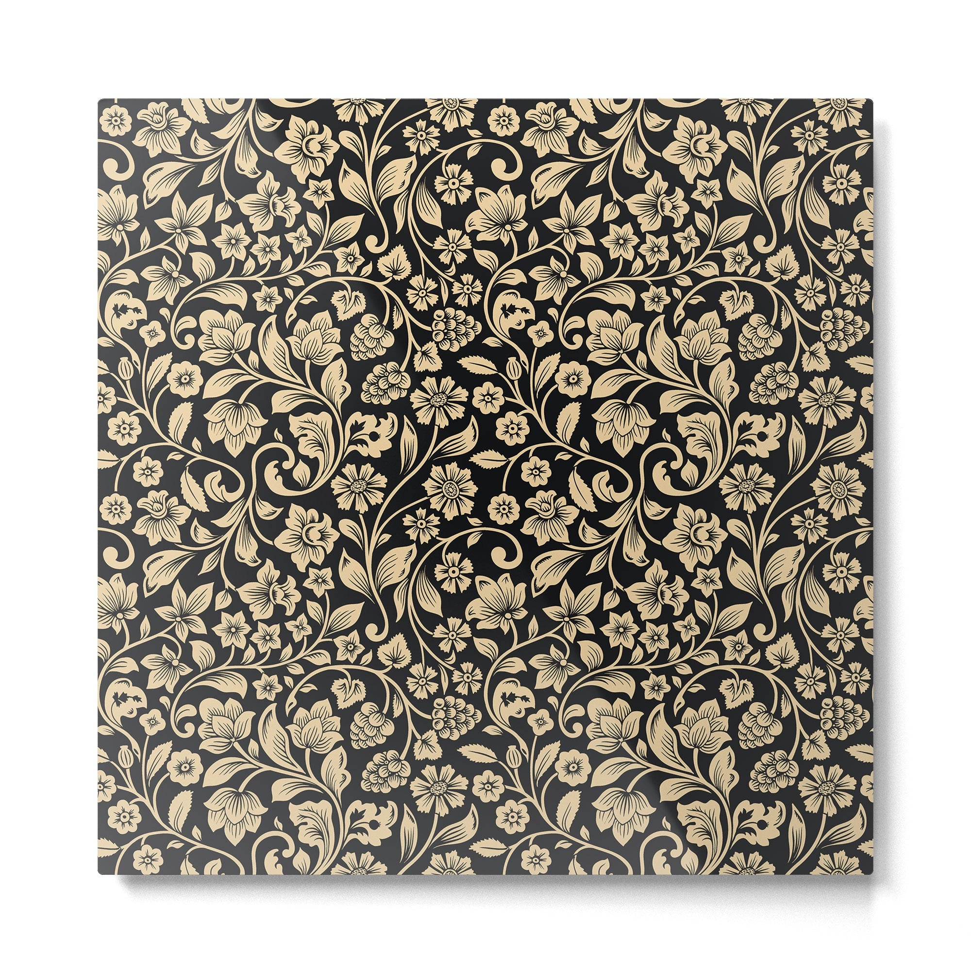 William Morris Style Art Nouveau Dark Floral Metal Print | TeksDecor
