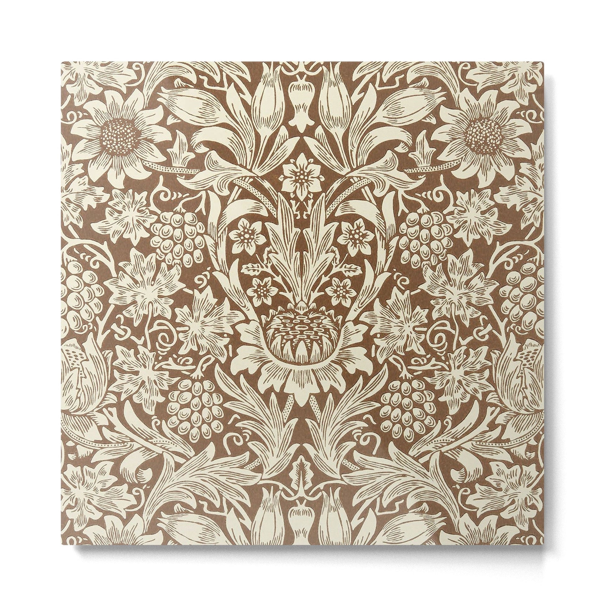 William Morris Sunflower Chocolate Cream Vintage Pattern Metal Print | TeksDecor