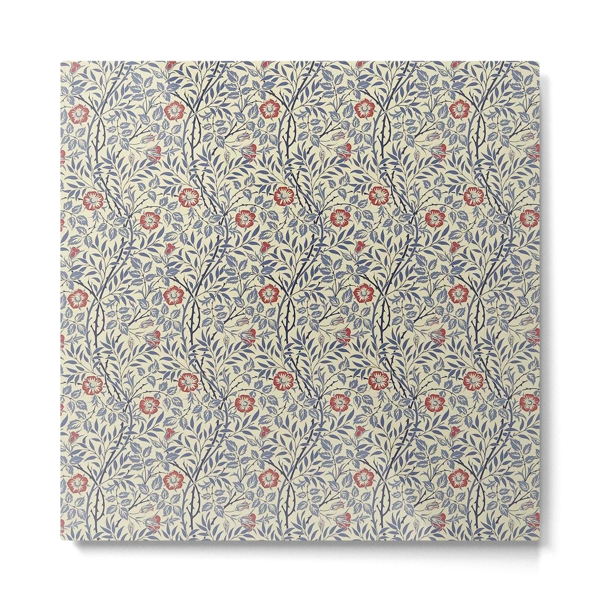 William Morris Sweet Briar Indigo Red Metal Print | TeksDecor