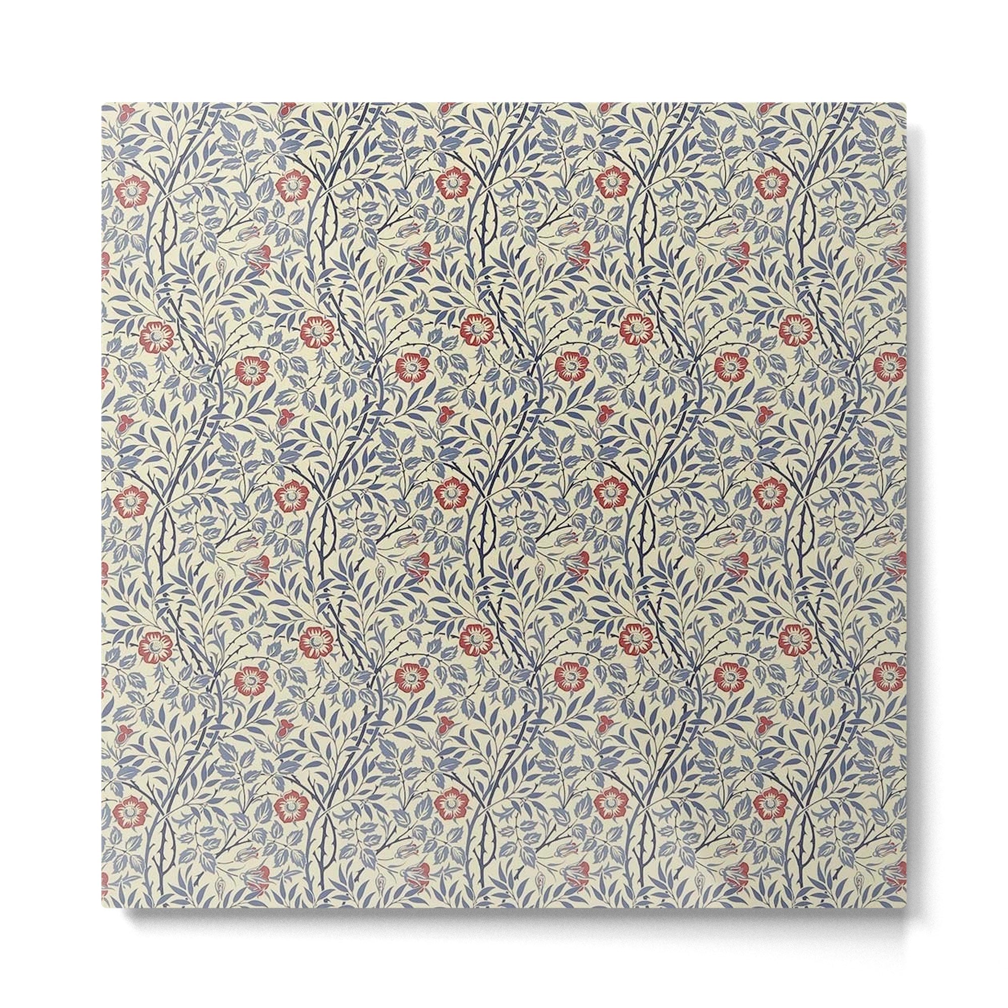 William Morris Sweet Briar Indigo Red Metal Print | TeksDecor