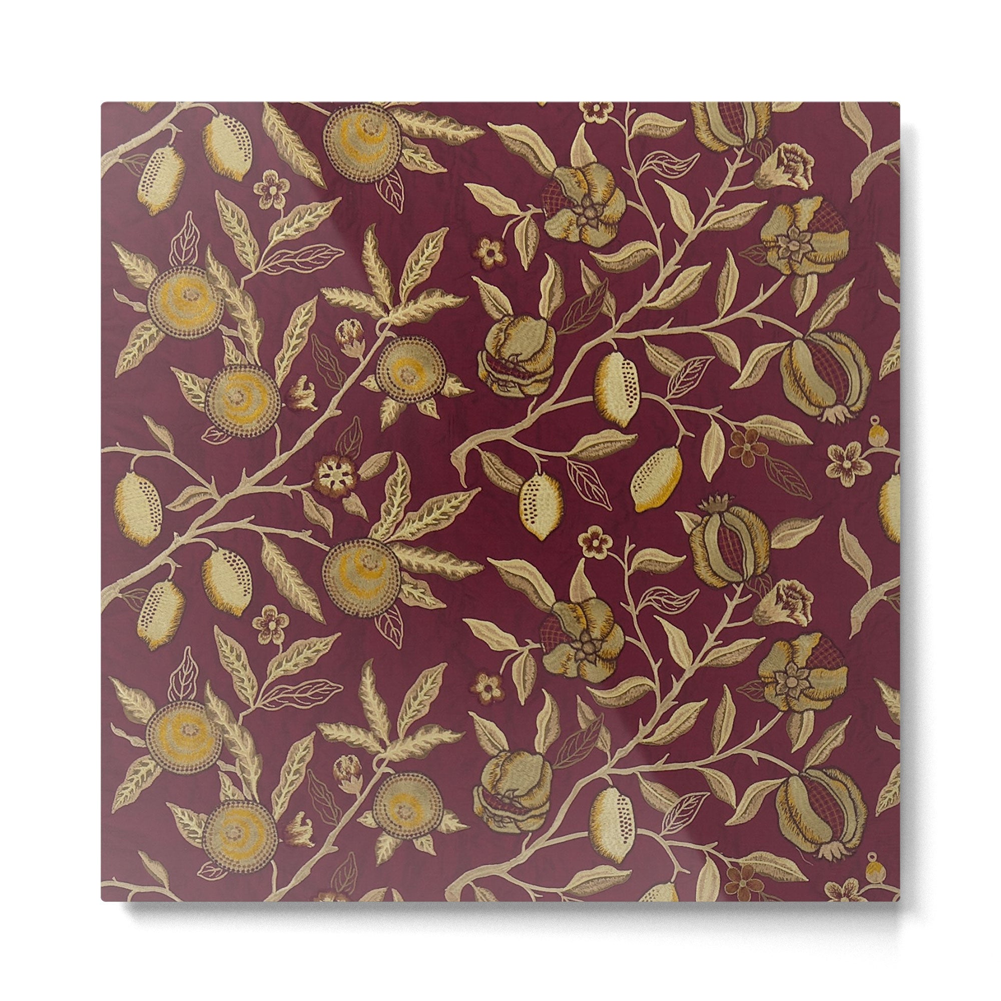 William Morris Tudor Fruits Dark Wine Red Vintage Pattern Metal Print | TeksDecor