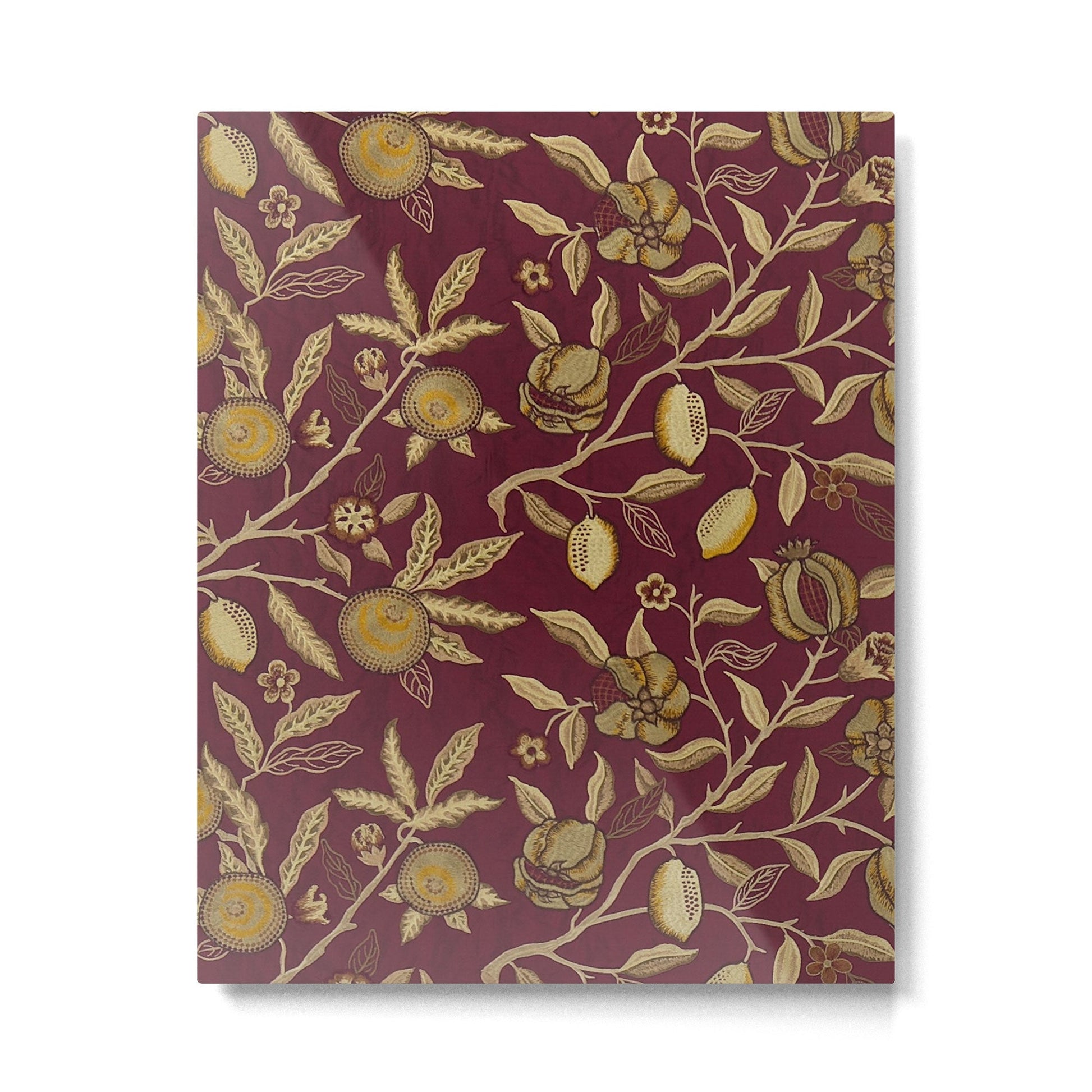 William Morris Tudor Fruits Dark Wine Red Vintage Pattern Metal Print | TeksDecor