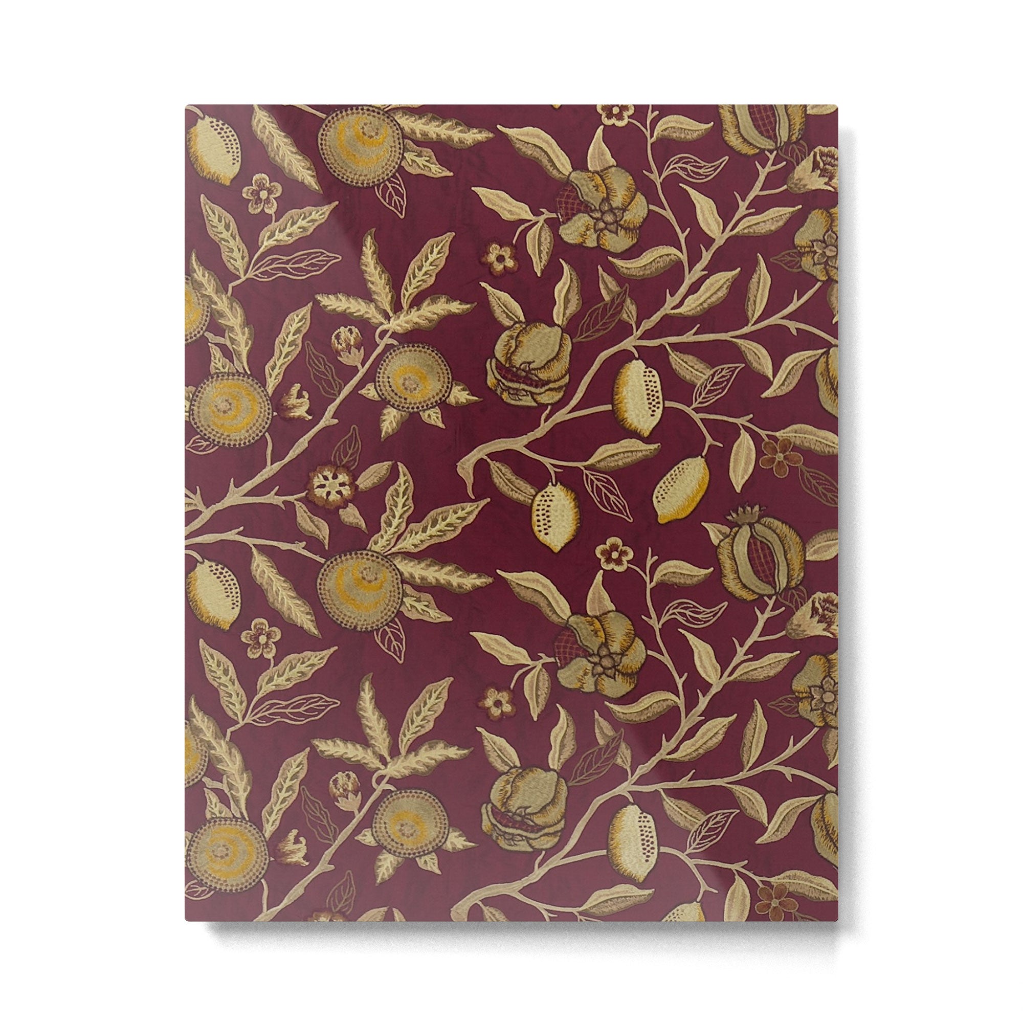William Morris Tudor Fruits Dark Wine Red Vintage Pattern Metal Print | TeksDecor