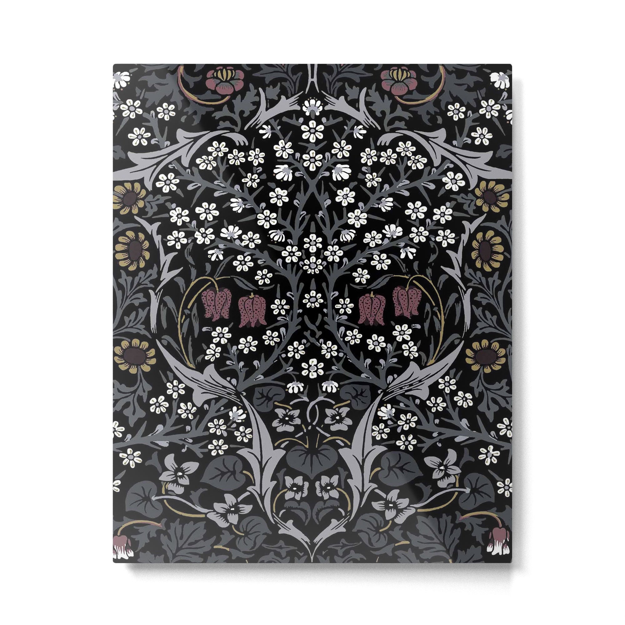 William Morris Vintage Blackthorn Black Metal Print | TeksDecor