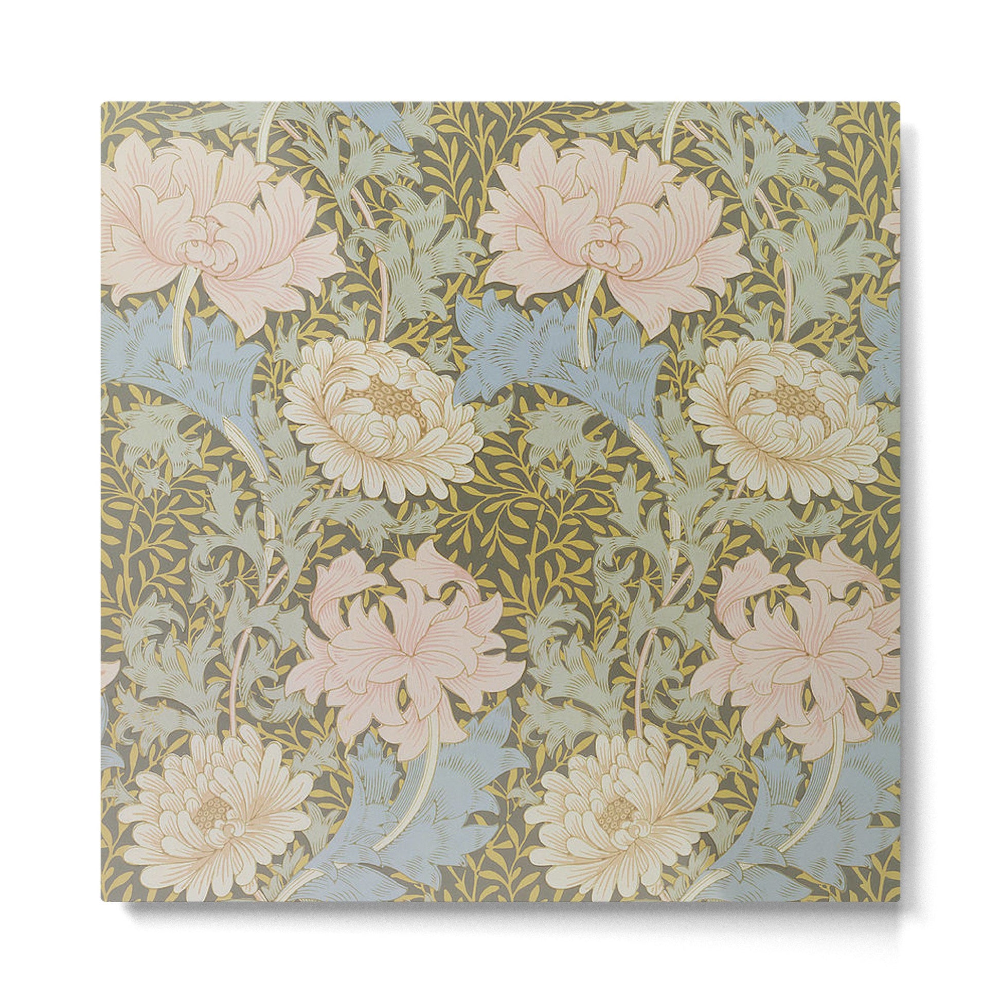 William Morris Vintage Chrysanthemum Pastel Pink Gold Blue 1876  Metal Print | TeksDecor