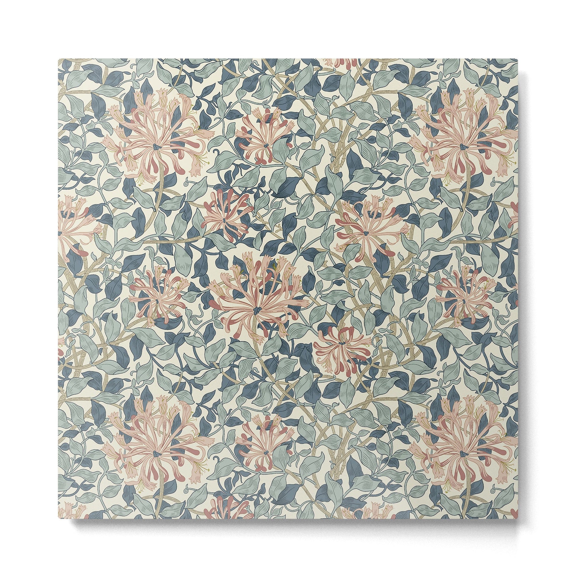 William Morris Vintage Honeysuckle Aqua Metal Print | TeksDecor