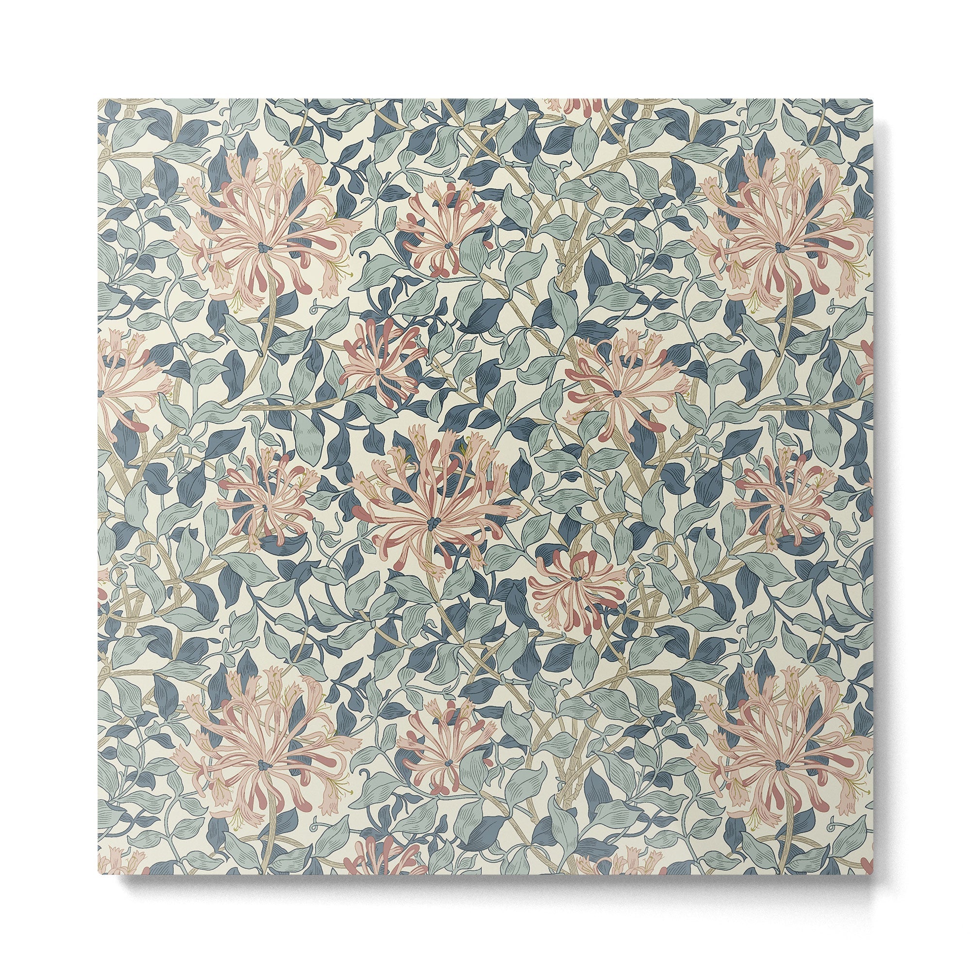 William Morris Vintage Honeysuckle Aqua Metal Print | TeksDecor