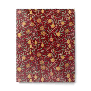 William Morris Vintage Pomegranate Fruit Red Madder Bayleaf Pattern Metal Print | TeksDecor