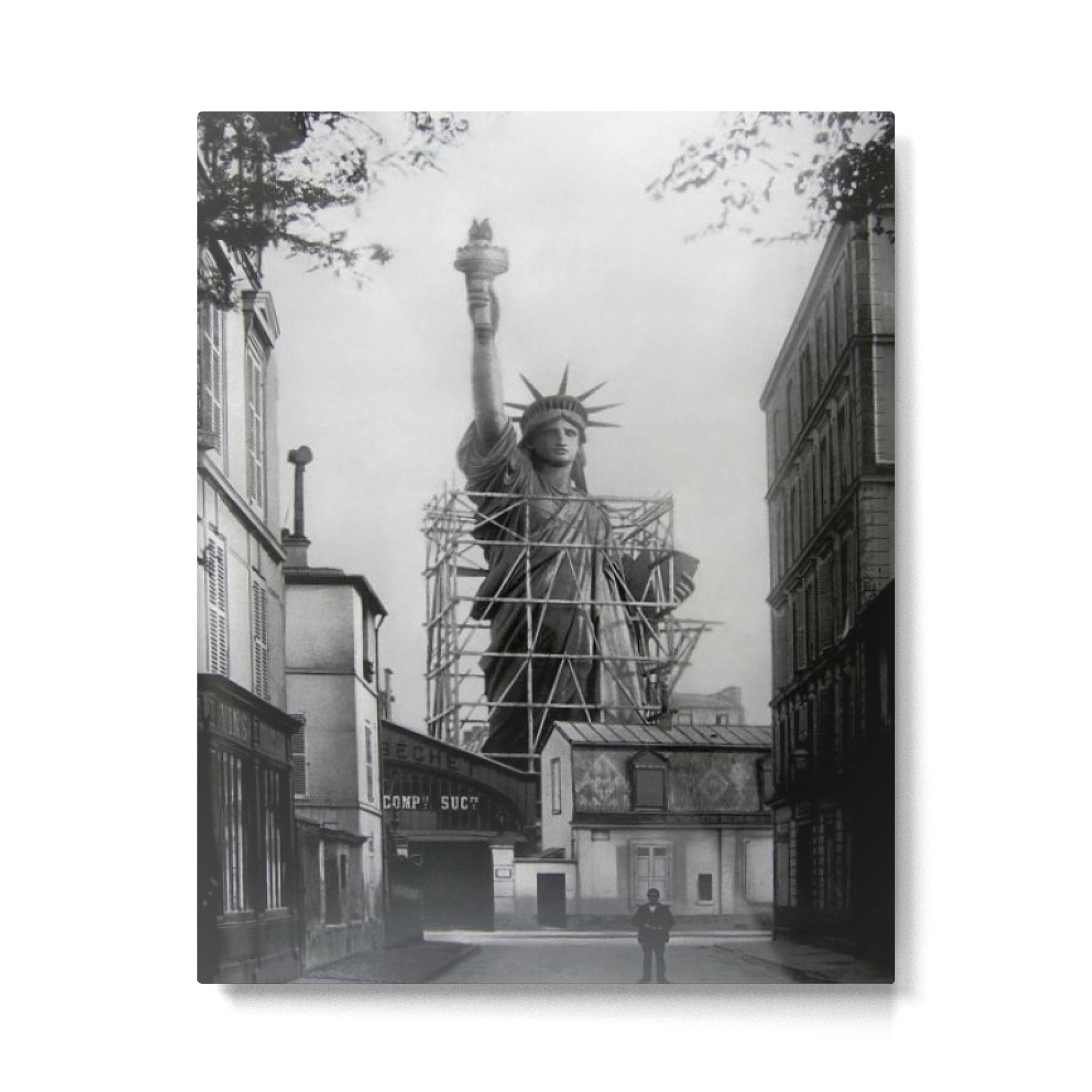 Piecing Together of the Architecture of the Statue Of Liberty In Paris, 1886 black and white photograph Metal Print | TeksDecor