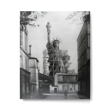 Piecing Together of the Architecture of the Statue Of Liberty In Paris, 1886 black and white photograph Metal Print | TeksDecor