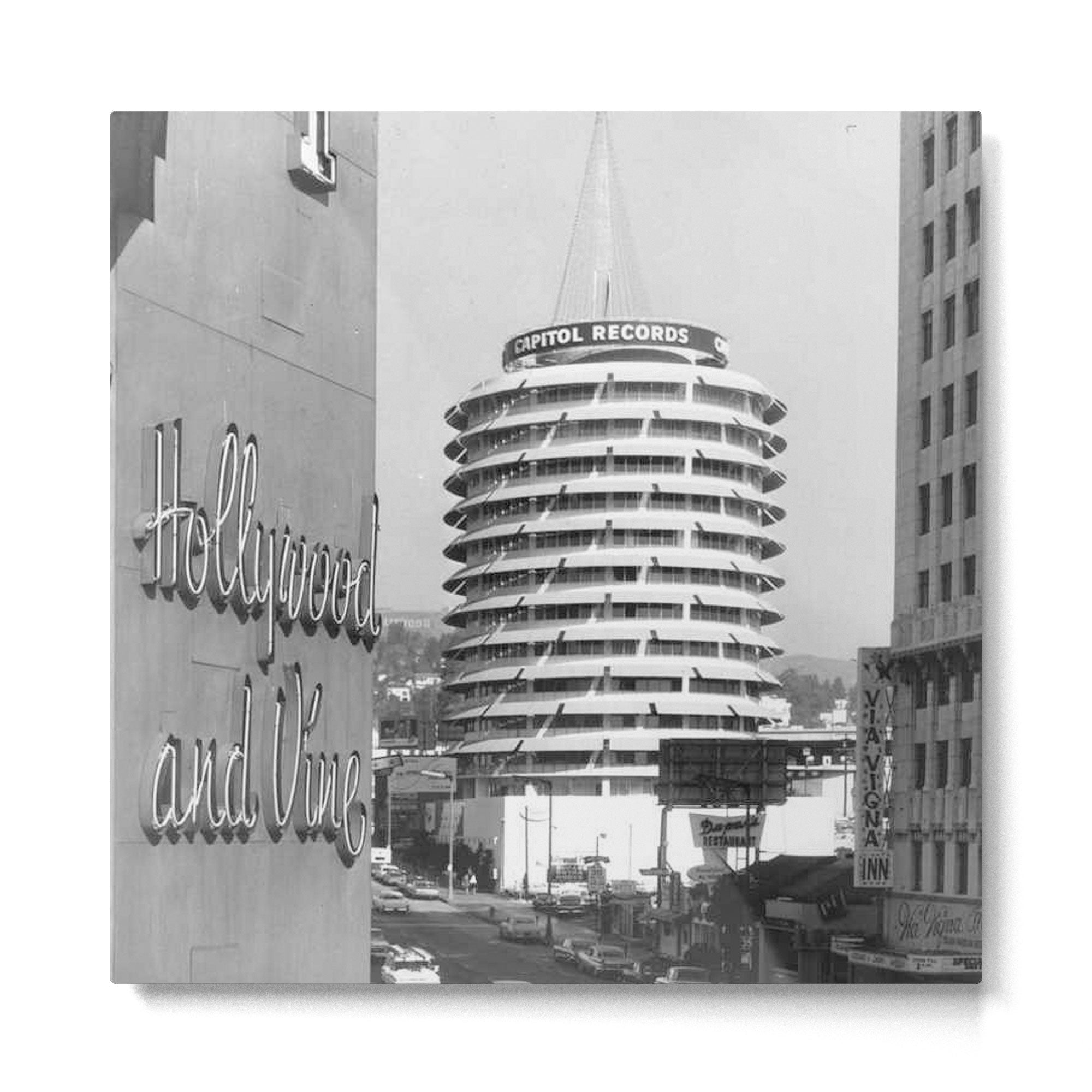 Capital Records Building, Los Angeles, California black and white photograph / black and white photography Metal Print | TeksDecor
