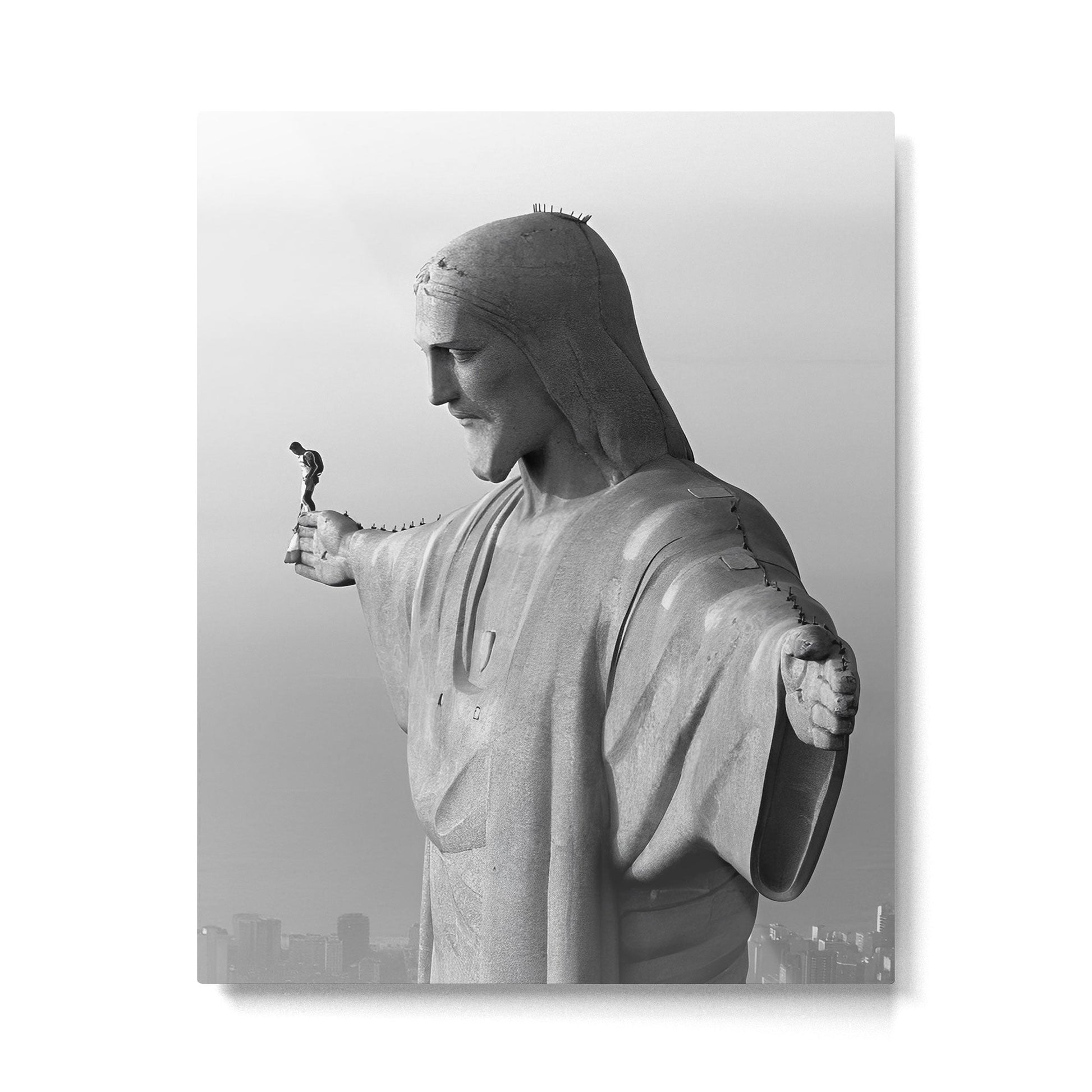 Christ the Redeemer, Rio de Janeiro, Brazil death defying dare devil black and white photography Metal Print | TeksDecor