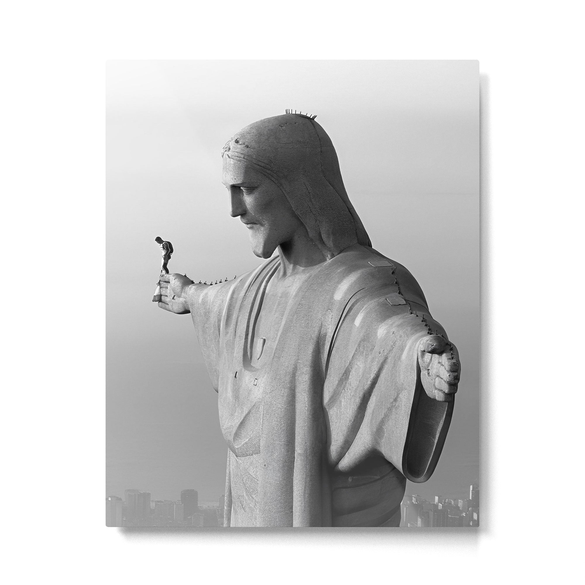 Christ the Redeemer, Rio de Janeiro, Brazil death defying dare devil black and white photography Metal Print | TeksDecor