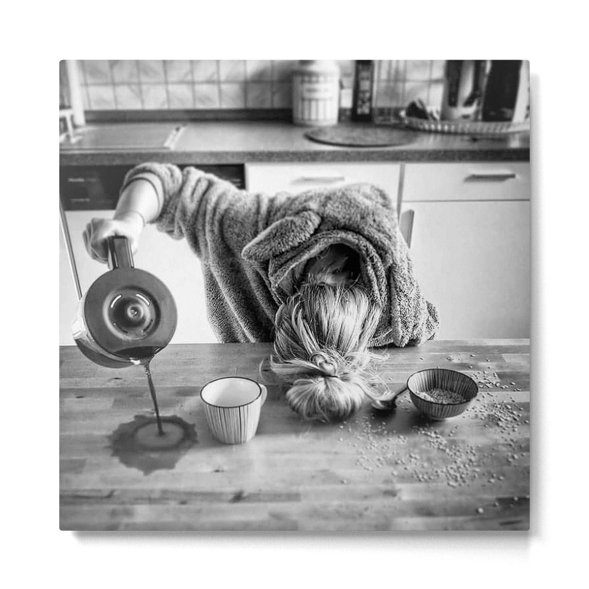First I Drink the Coffee, Then I do the Stuff - hangover black and white photograph / photography Metal Print | TeksDecor